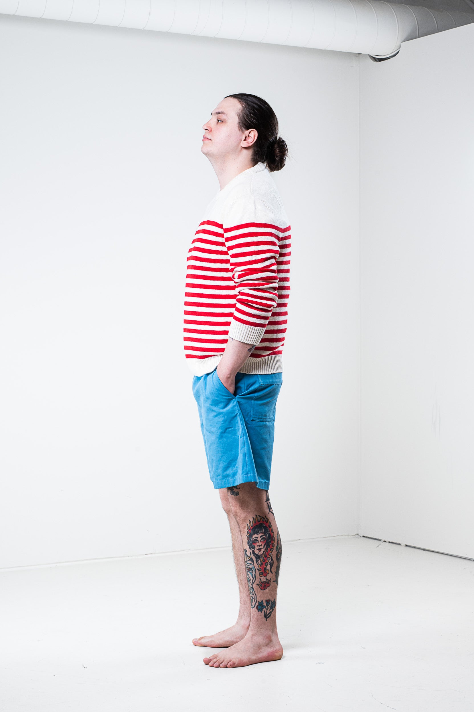Blue Embroidered Cotton Shorts