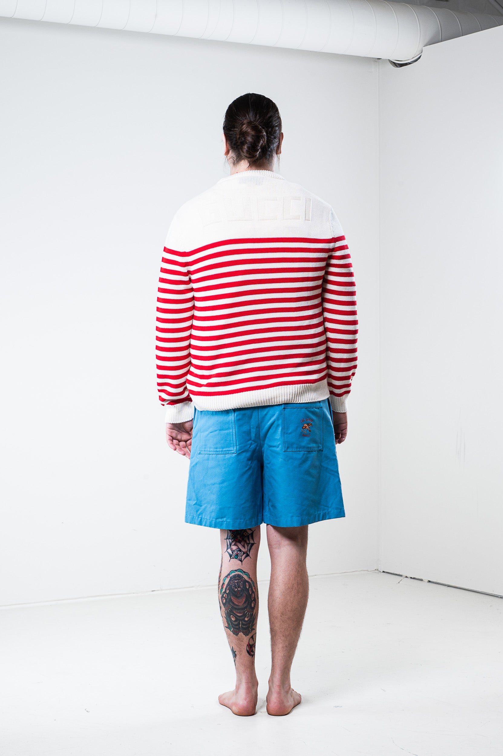Blue Embroidered Cotton Shorts