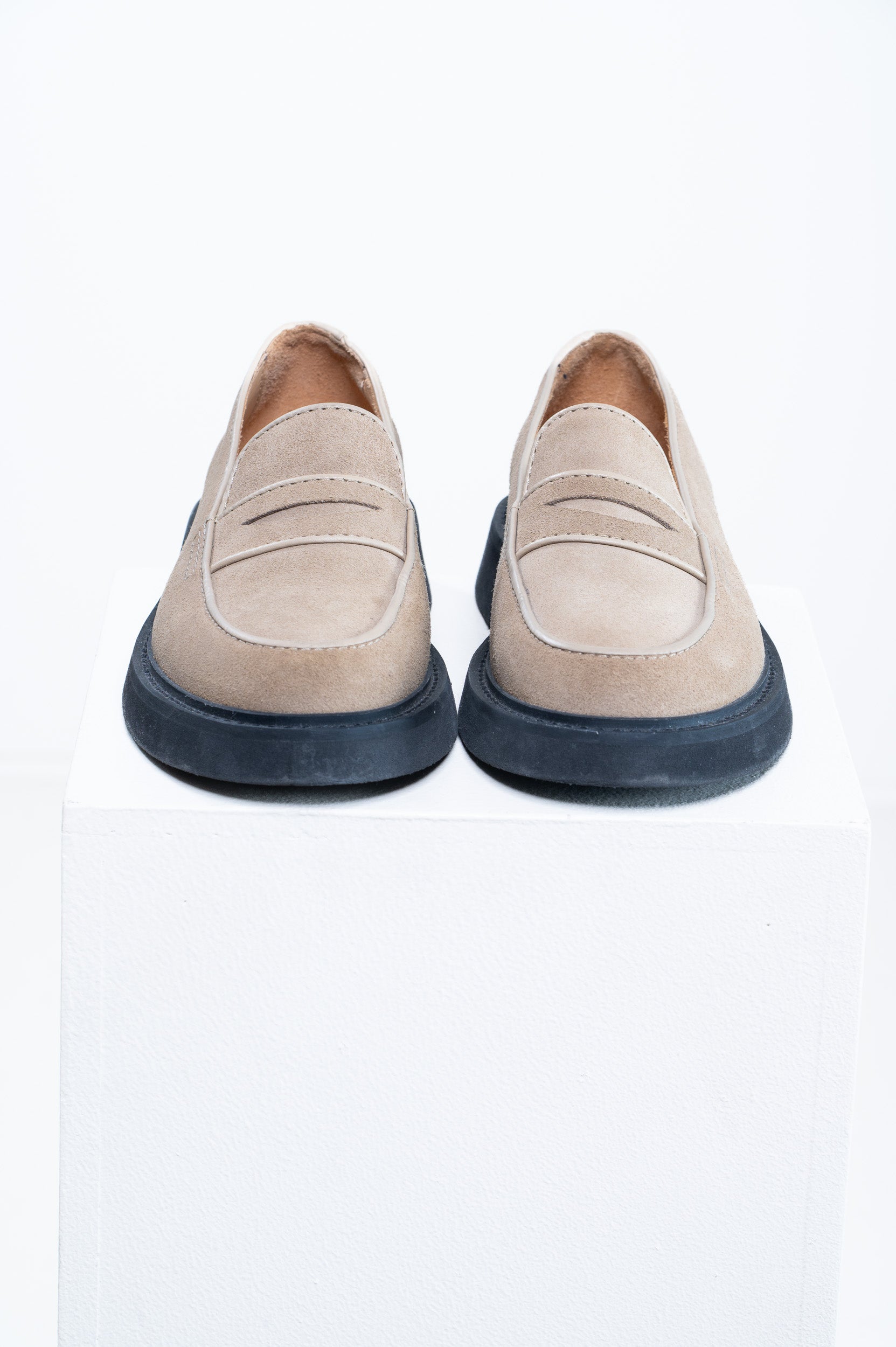Front view of A.P.C. Tan Suede Gael Loafers