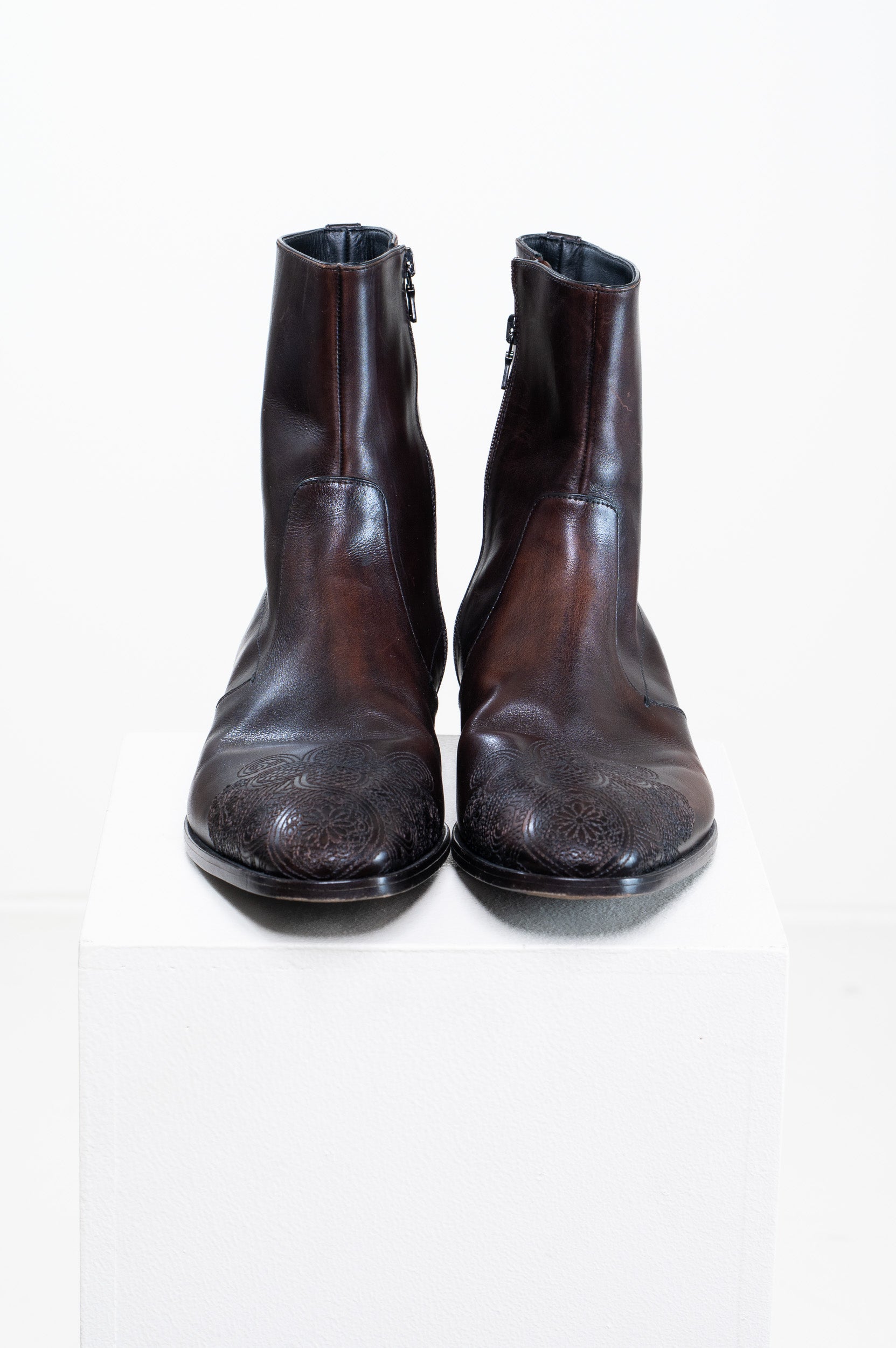 Prada Brown Leather Ankle Boots front view
