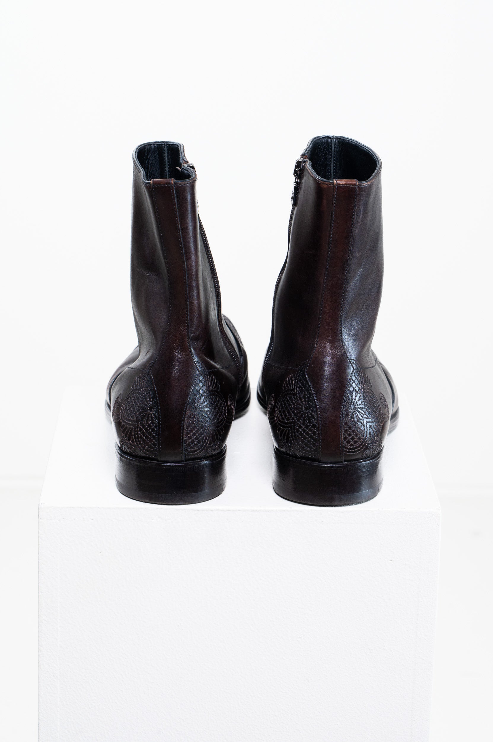 Prada Brown Leather Ankle Boots back view
