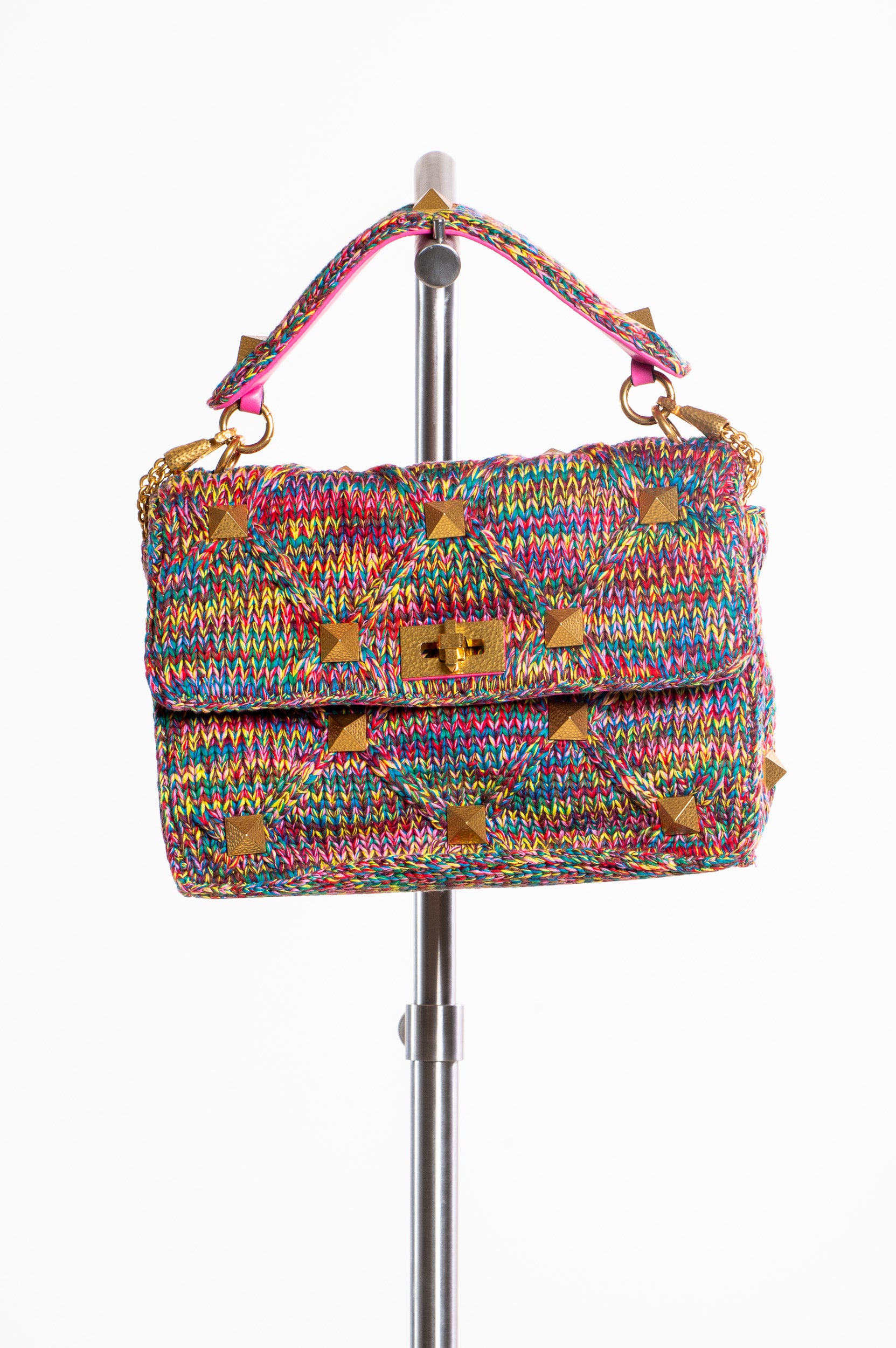 Additional front view of the Valentino Garavani Roman Stud Medium Quilted Shoulder Bag