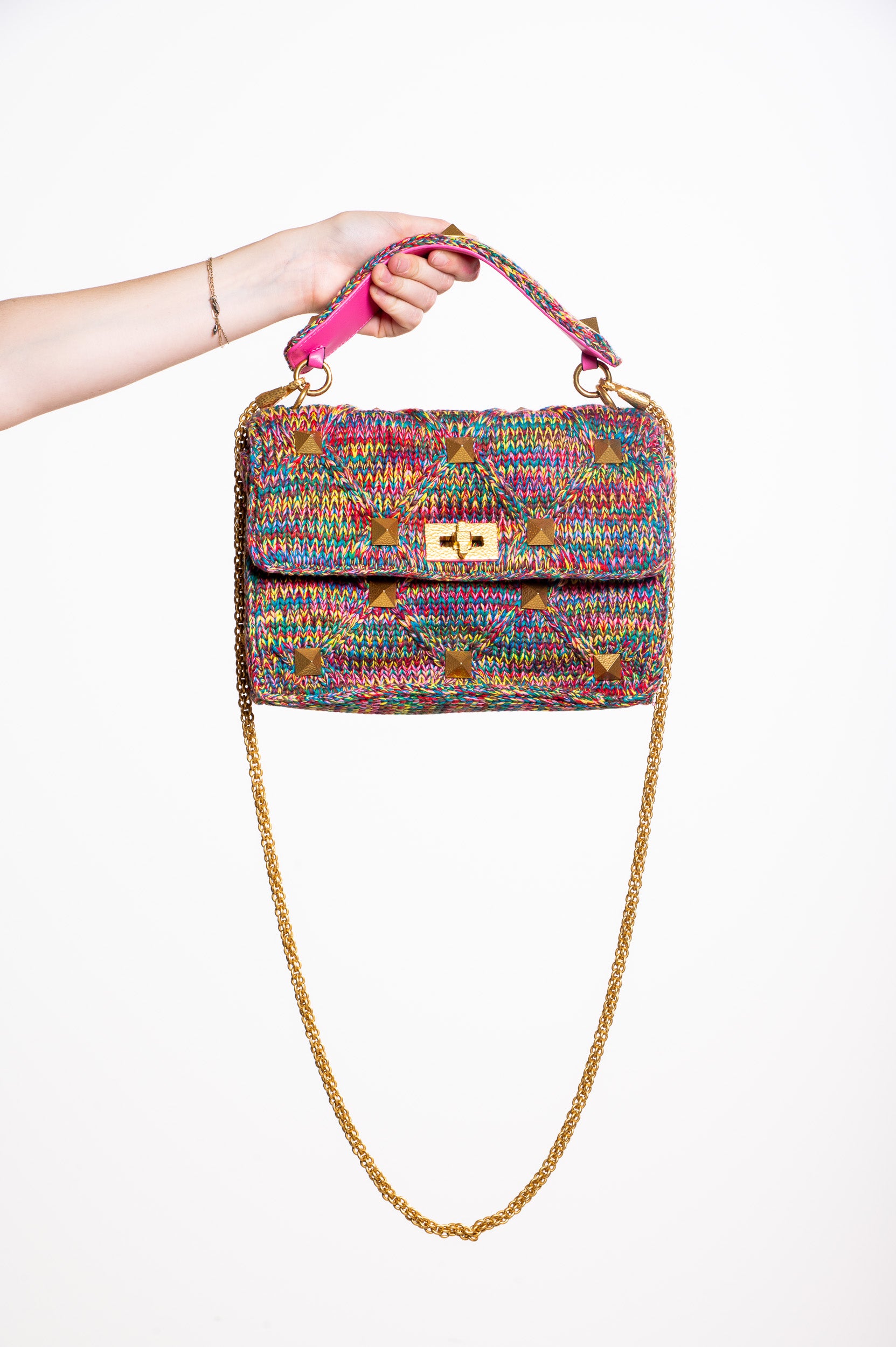 Front view of the Valentino Garavani Roman Stud Medium Quilted Shoulder Bag