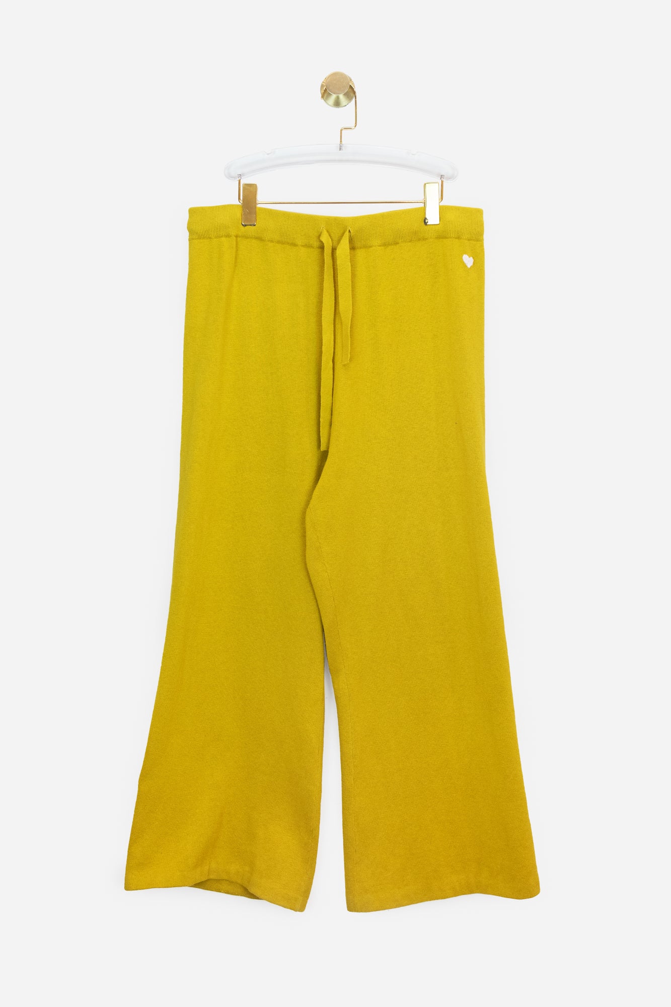 'Barb' Mustard Wide Leg Knit Pant with Pink Heart