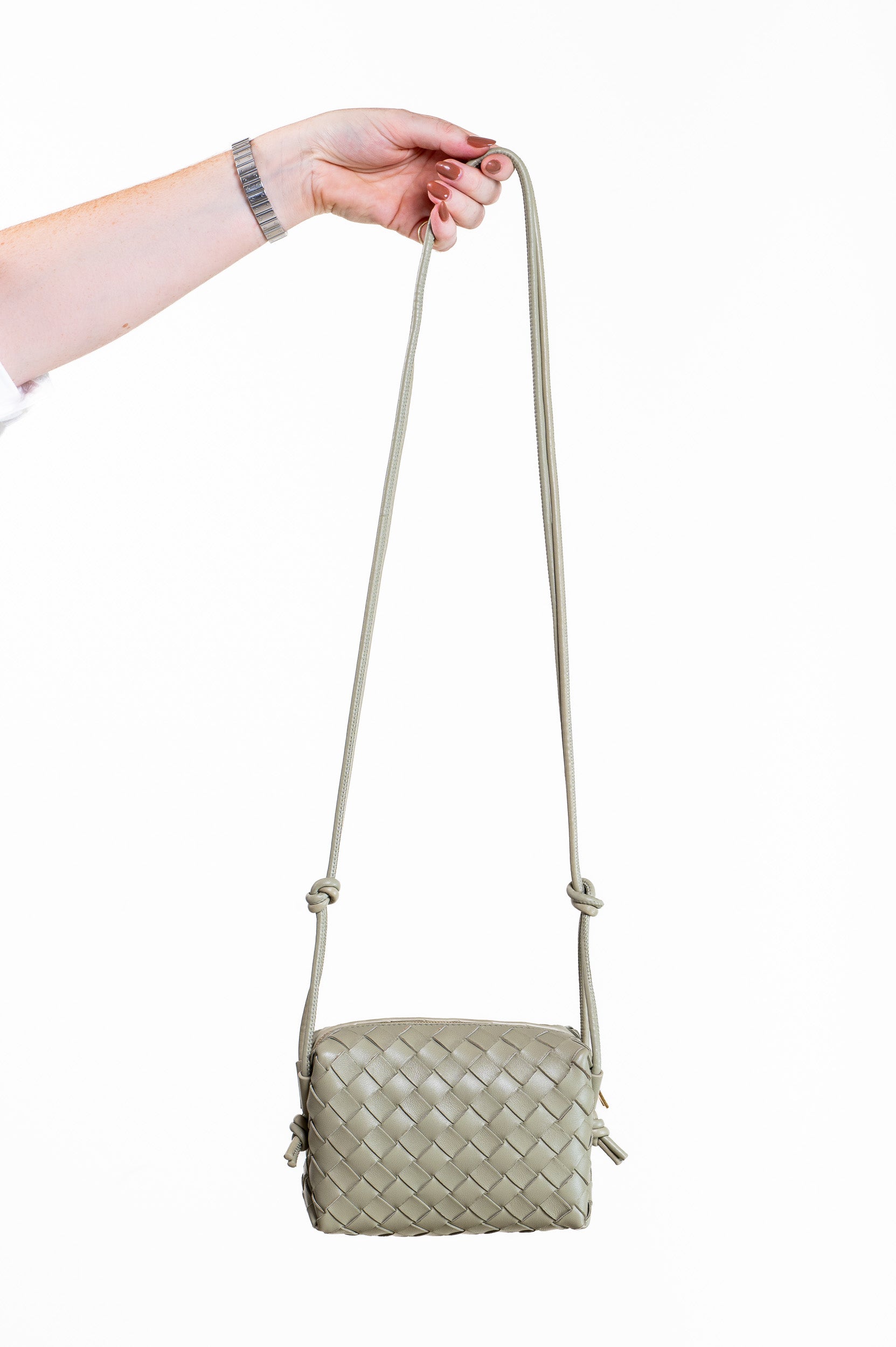 Travertine Mini Intrecciato Calfskin Loop Camera Bag