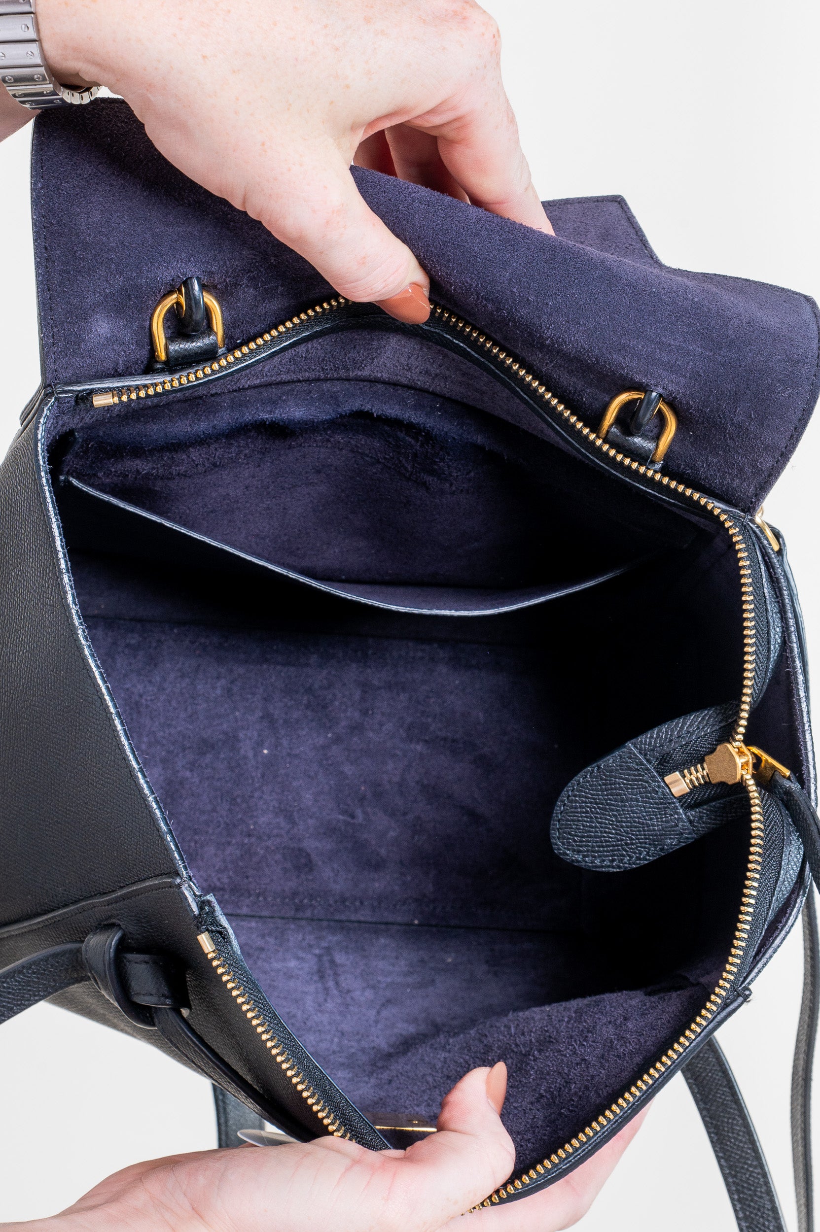 Inside view of Celine Micro Calfskin Belt Bag