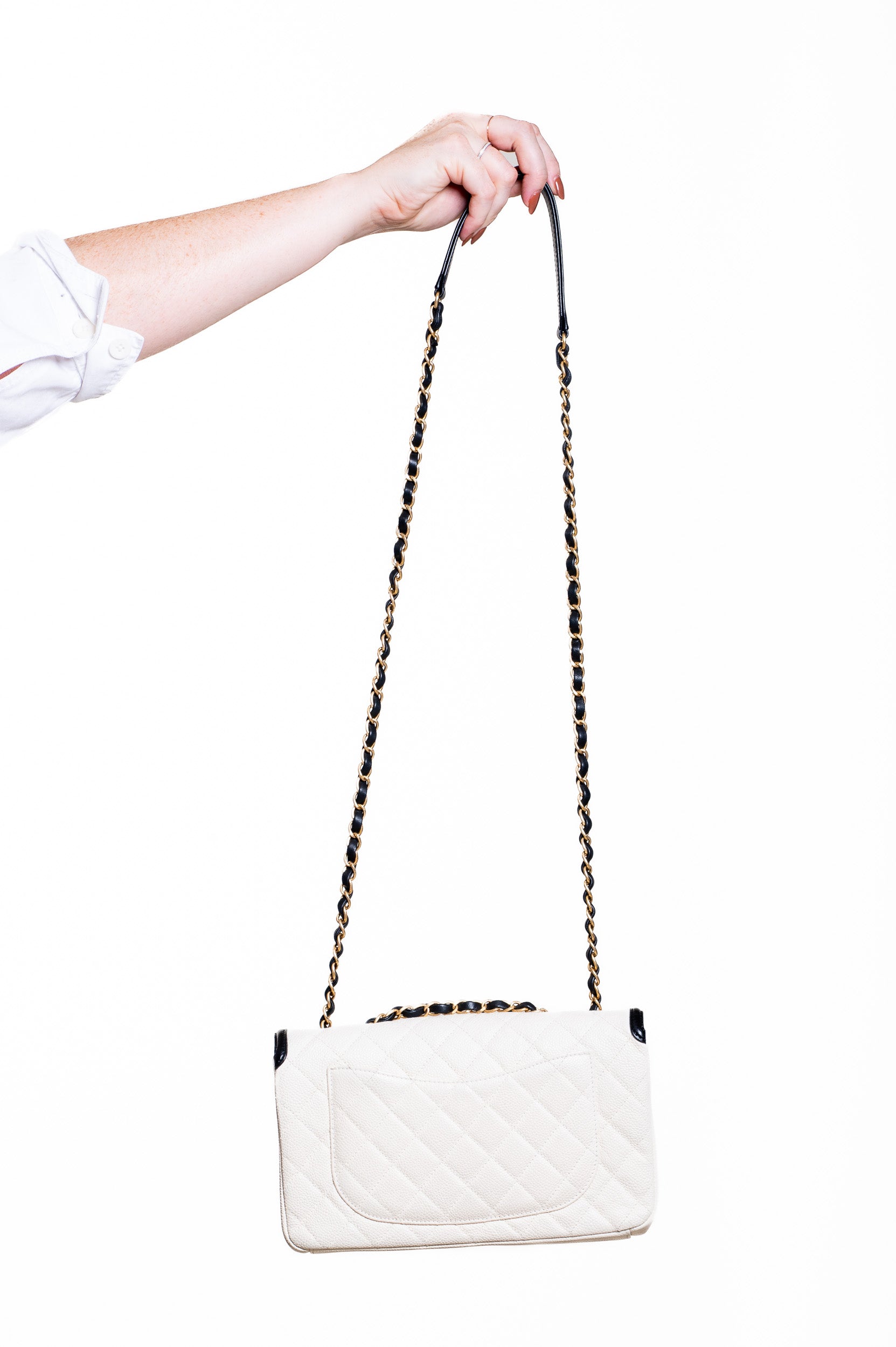 Back view of Chanel Medium Caviar CC Filigree Flap Bag