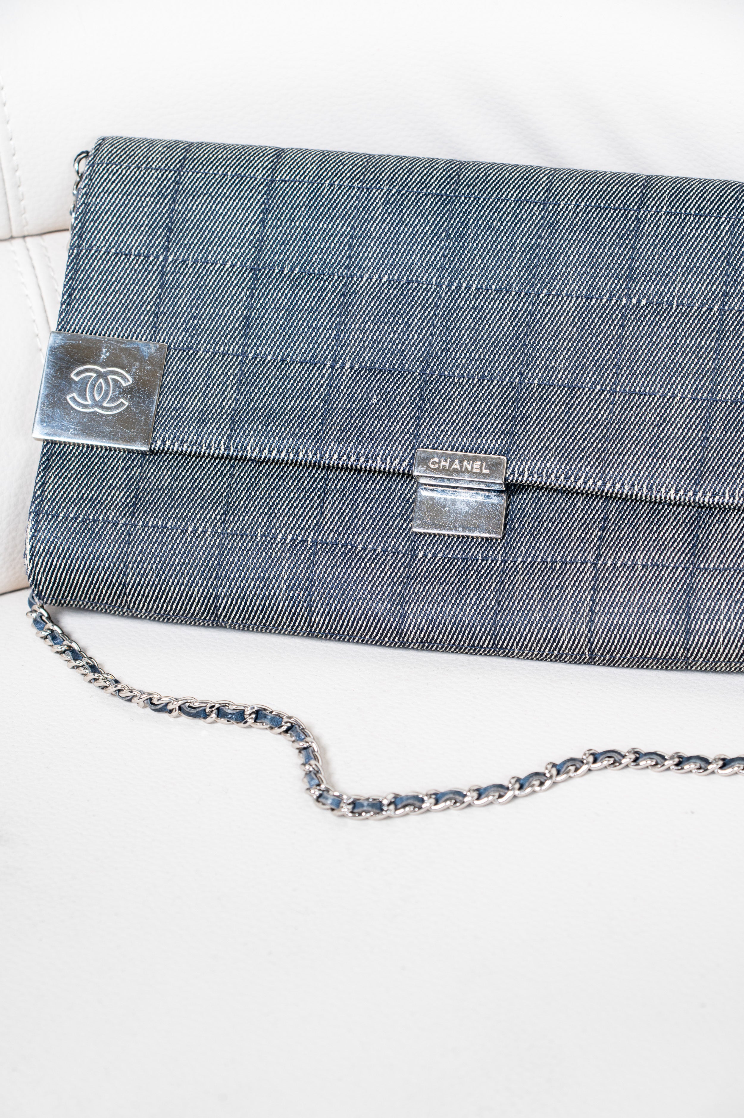 Vintage Denim Chocolate Bar Flap Bag