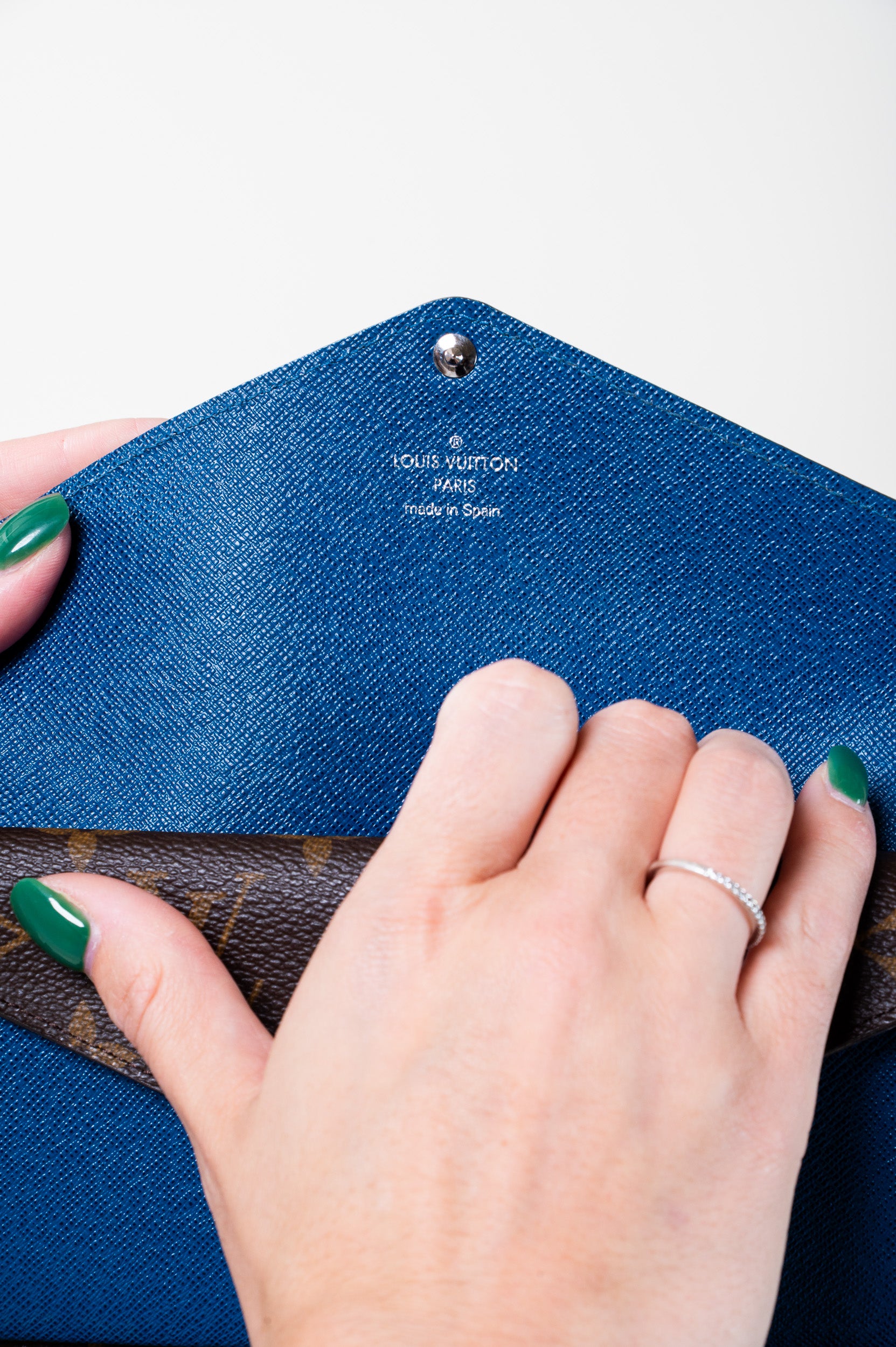 Close-up interior view of Louis Vuitton Monogram Blue Epi Marie-Lou Long Wallet