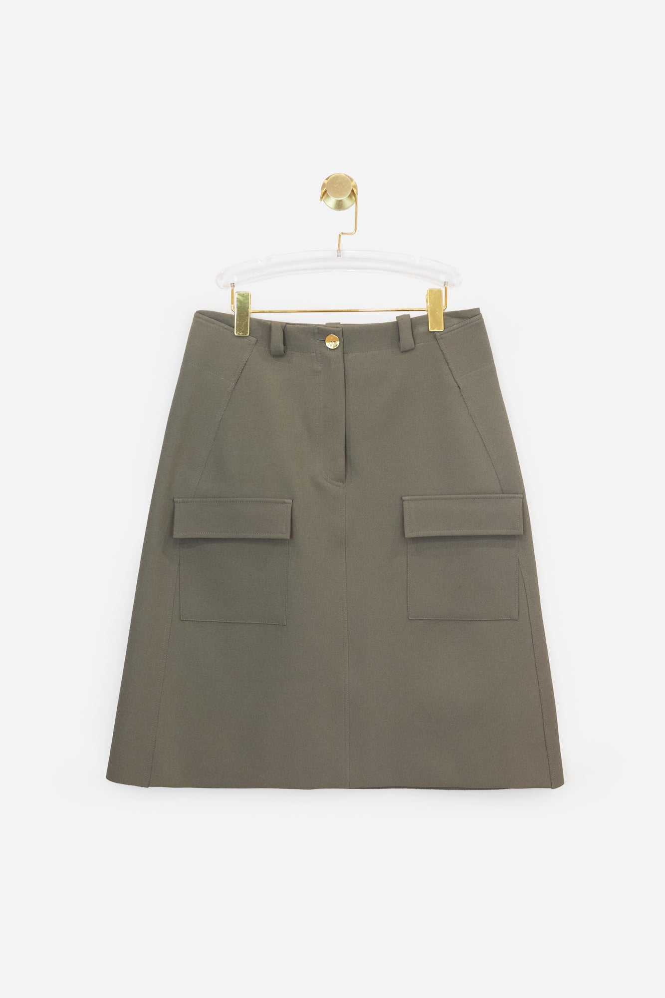 Green Midi Cargo Skirt With Gold Button