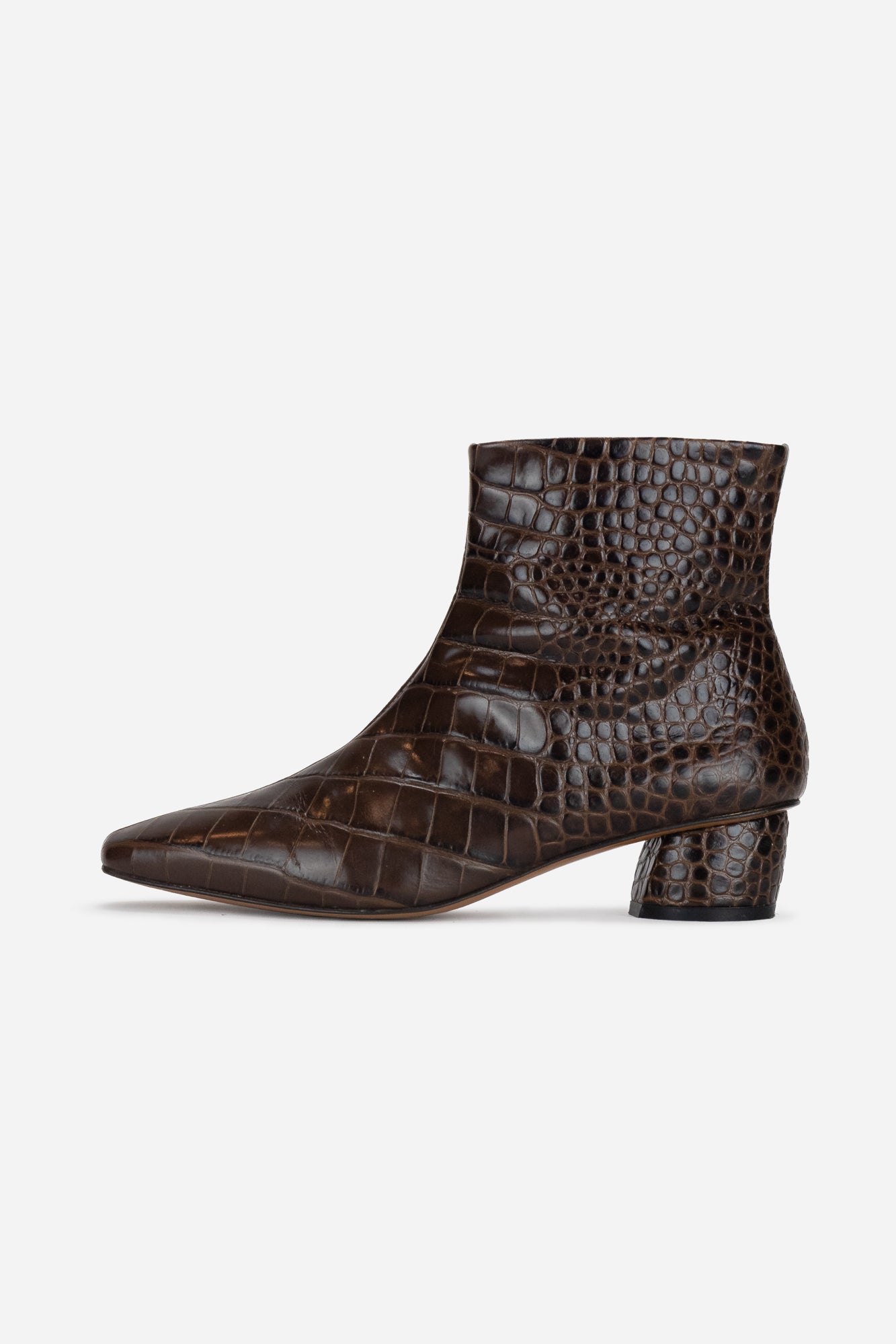 Brown snake print ankle boots