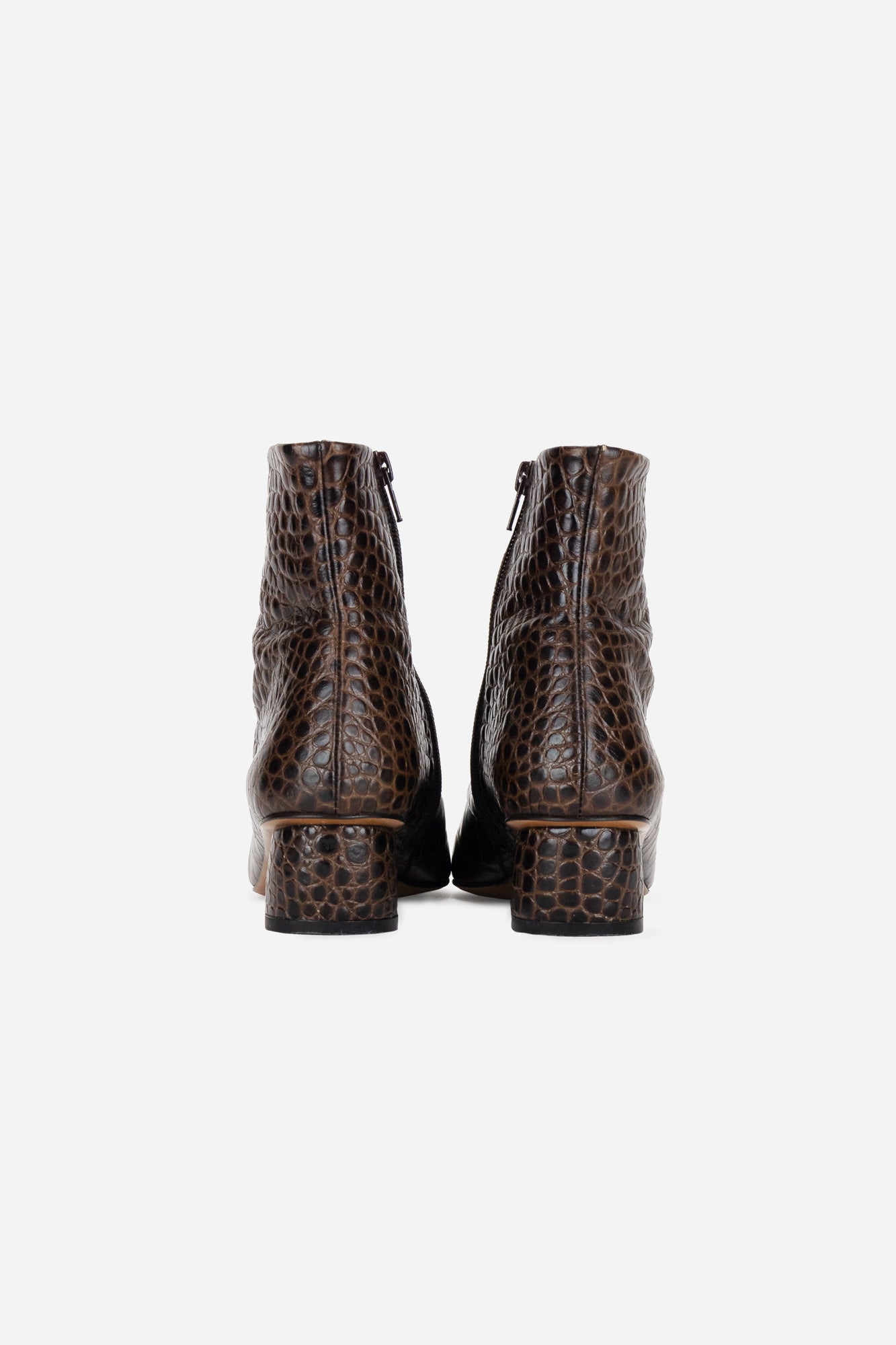 Brown snake print ankle boots