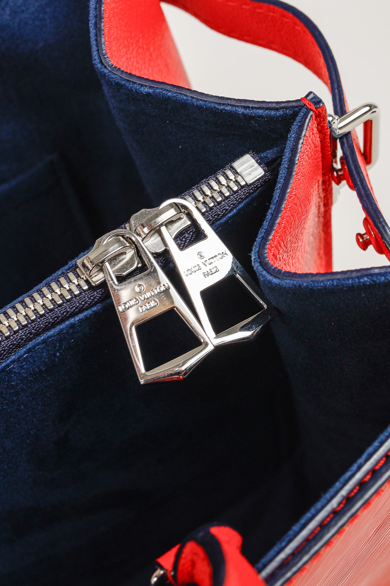 Red/Navy Twist Coquelicot Epi Leather Tote