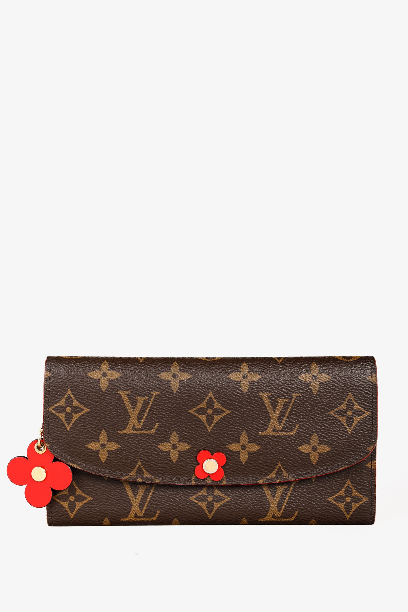 Brown Monogram Canvas Red Bloom Flower Emilie Wallet Coquelicot