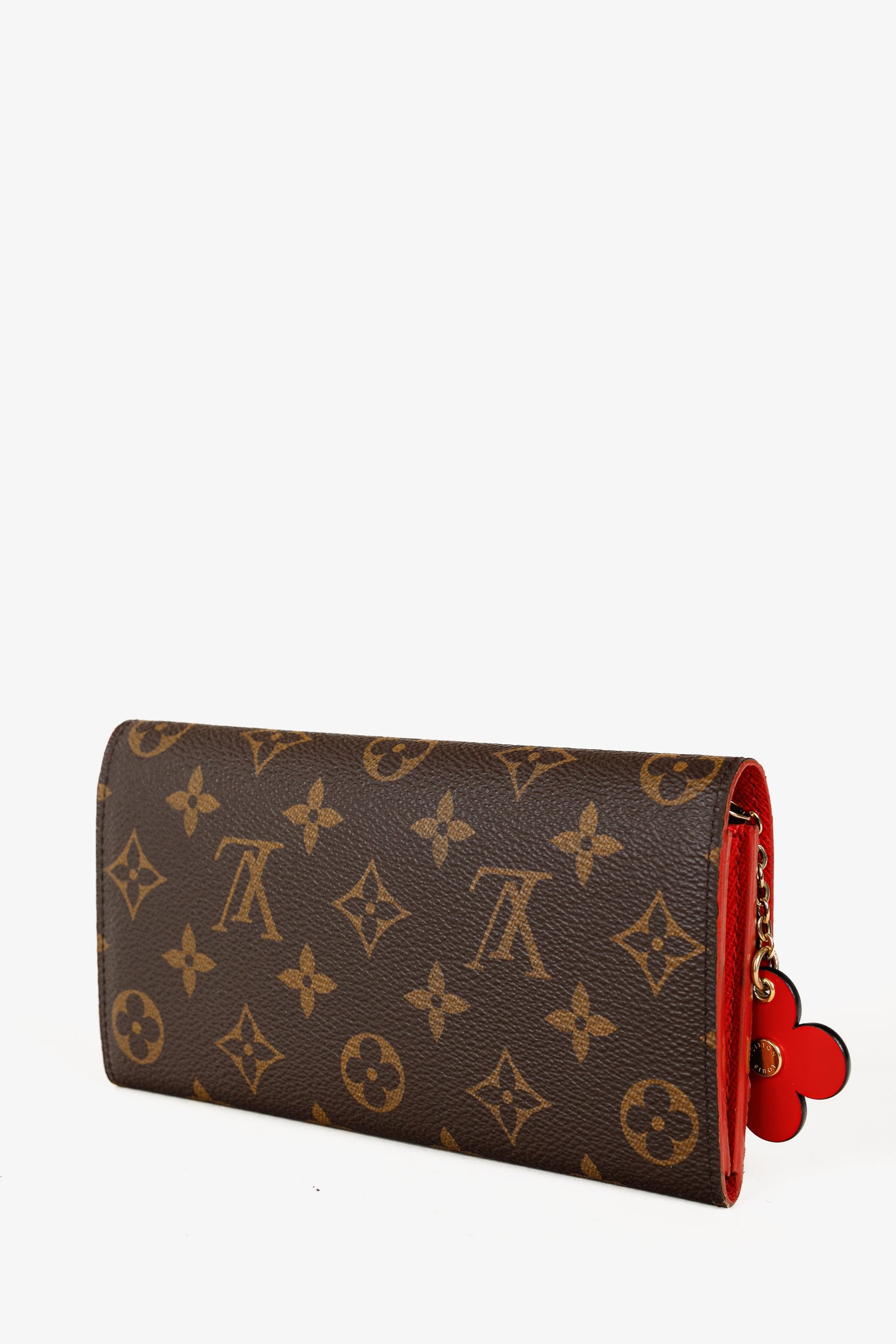 Brown Monogram Canvas Red Bloom Flower Emilie Wallet Coquelicot