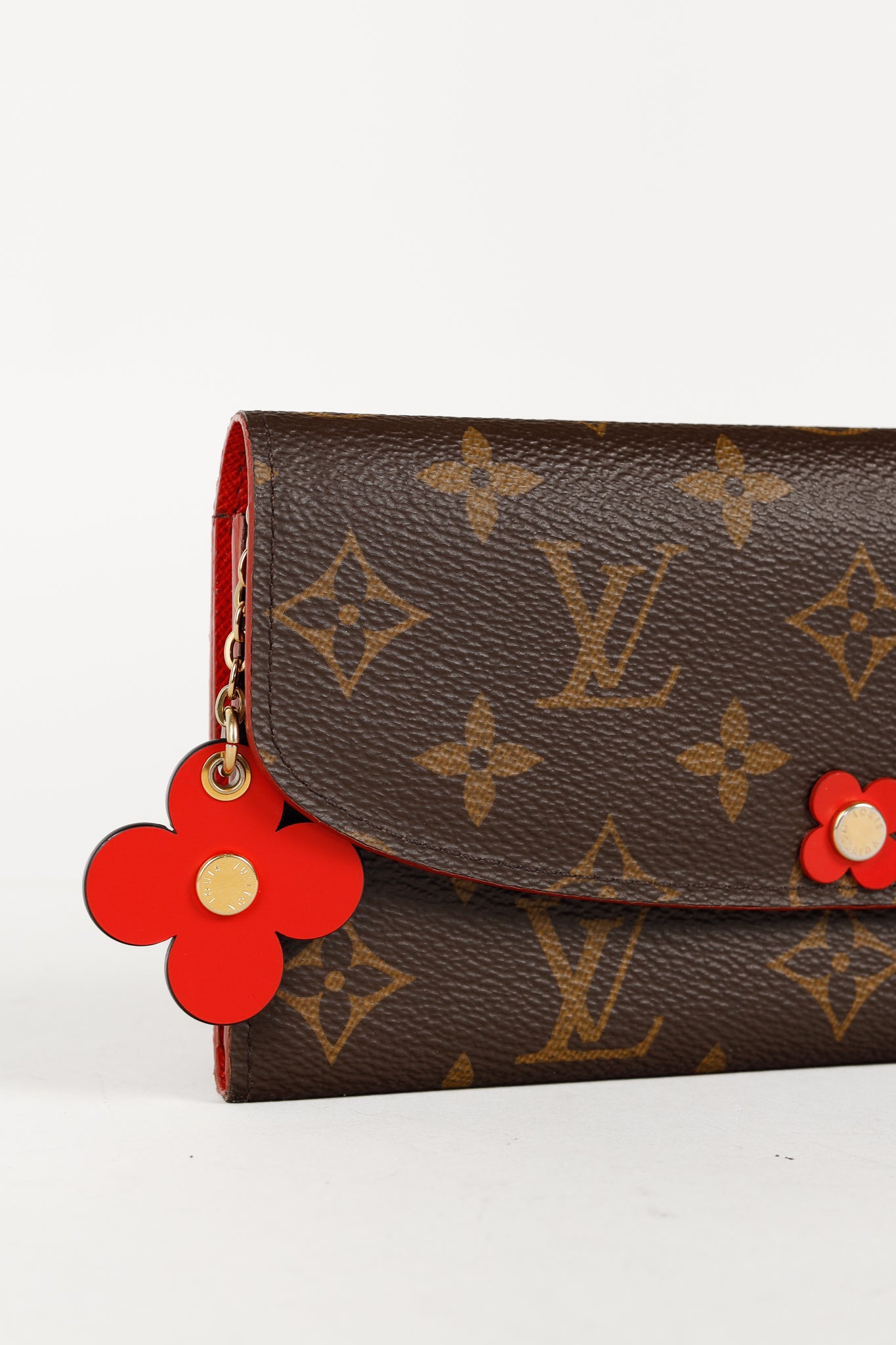 Brown Monogram Canvas Red Bloom Flower Emilie Wallet Coquelicot