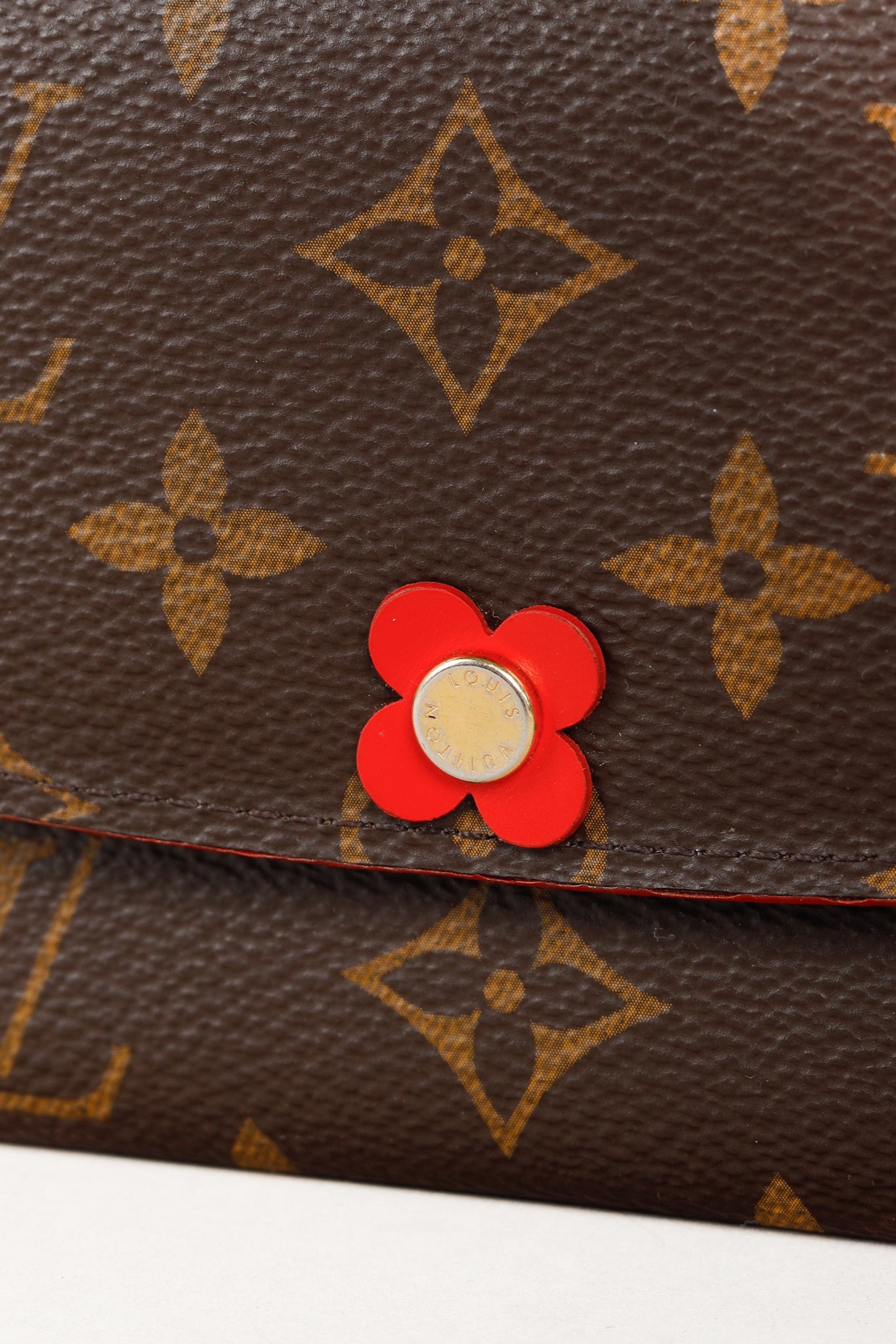 Brown Monogram Canvas Red Bloom Flower Emilie Wallet Coquelicot