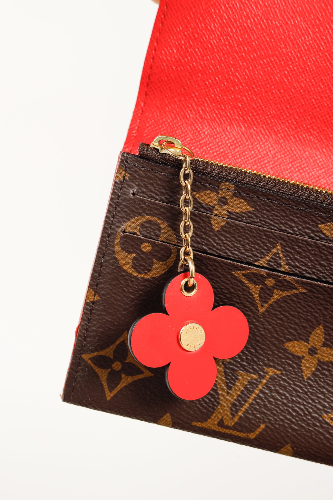 Brown Monogram Canvas Red Bloom Flower Emilie Wallet Coquelicot