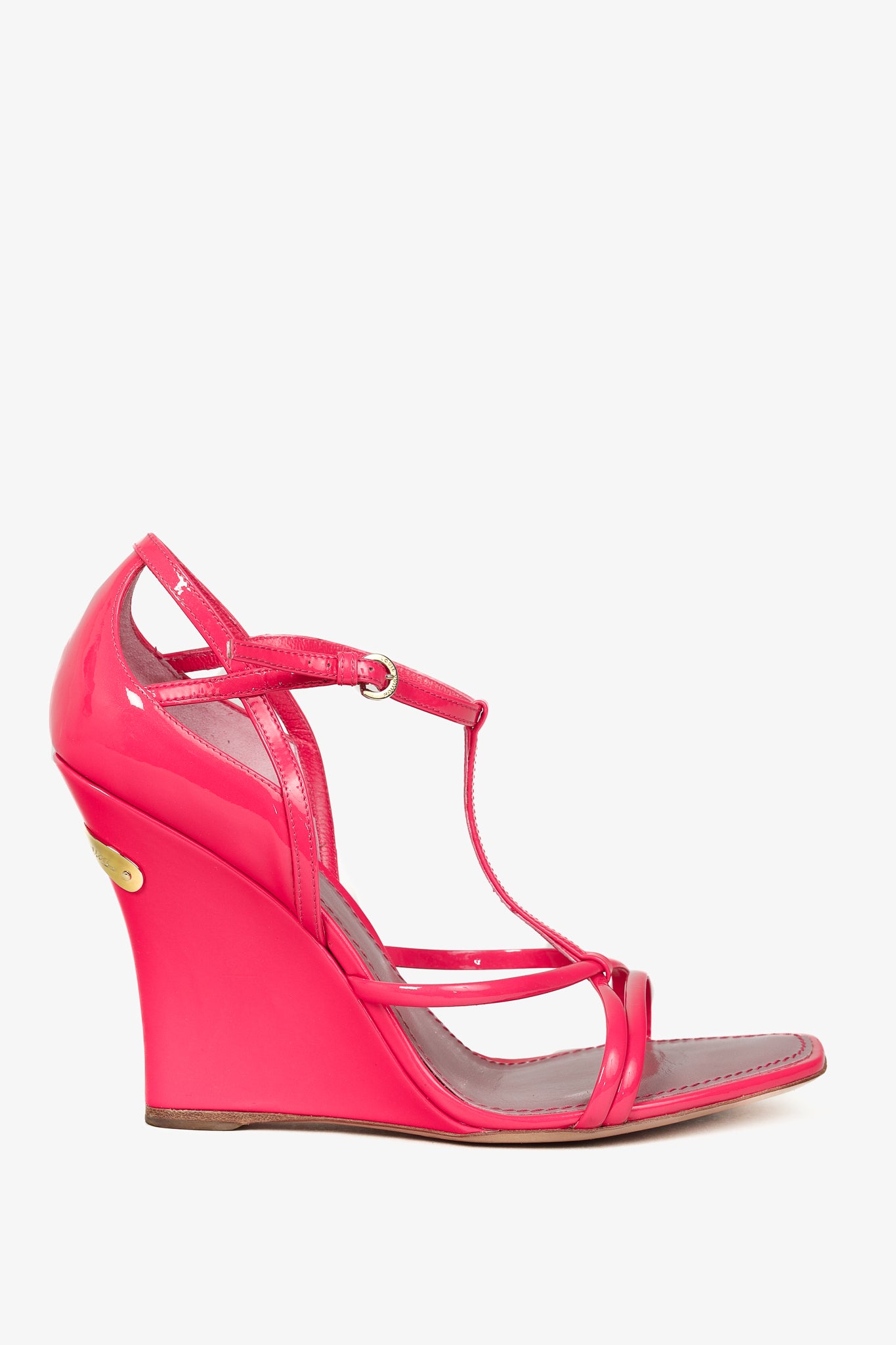 Strawberry Rose Pop Patent T-Strap Wedge Sandals