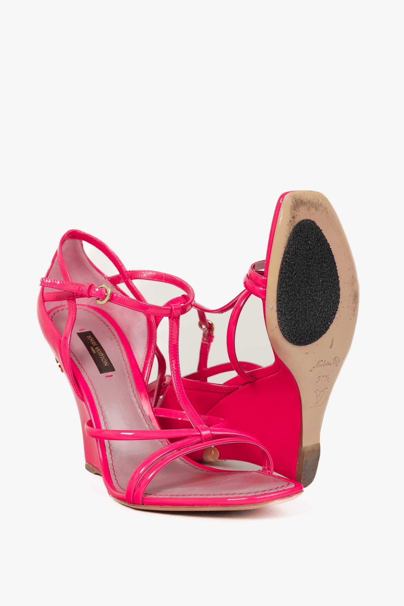 Strawberry Rose Pop Patent T-Strap Wedge Sandals