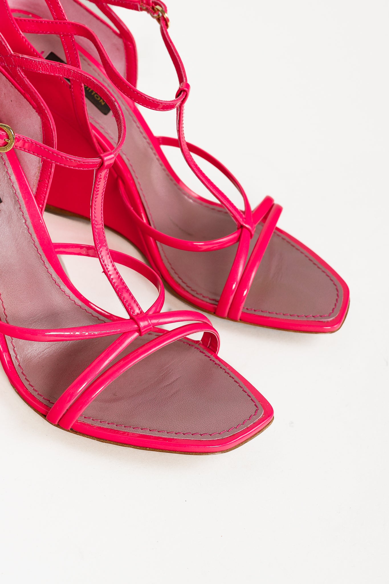 Strawberry Rose Pop Patent T-Strap Wedge Sandals