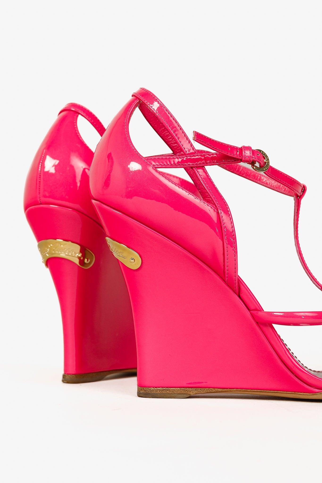 Strawberry Rose Pop Patent T-Strap Wedge Sandals