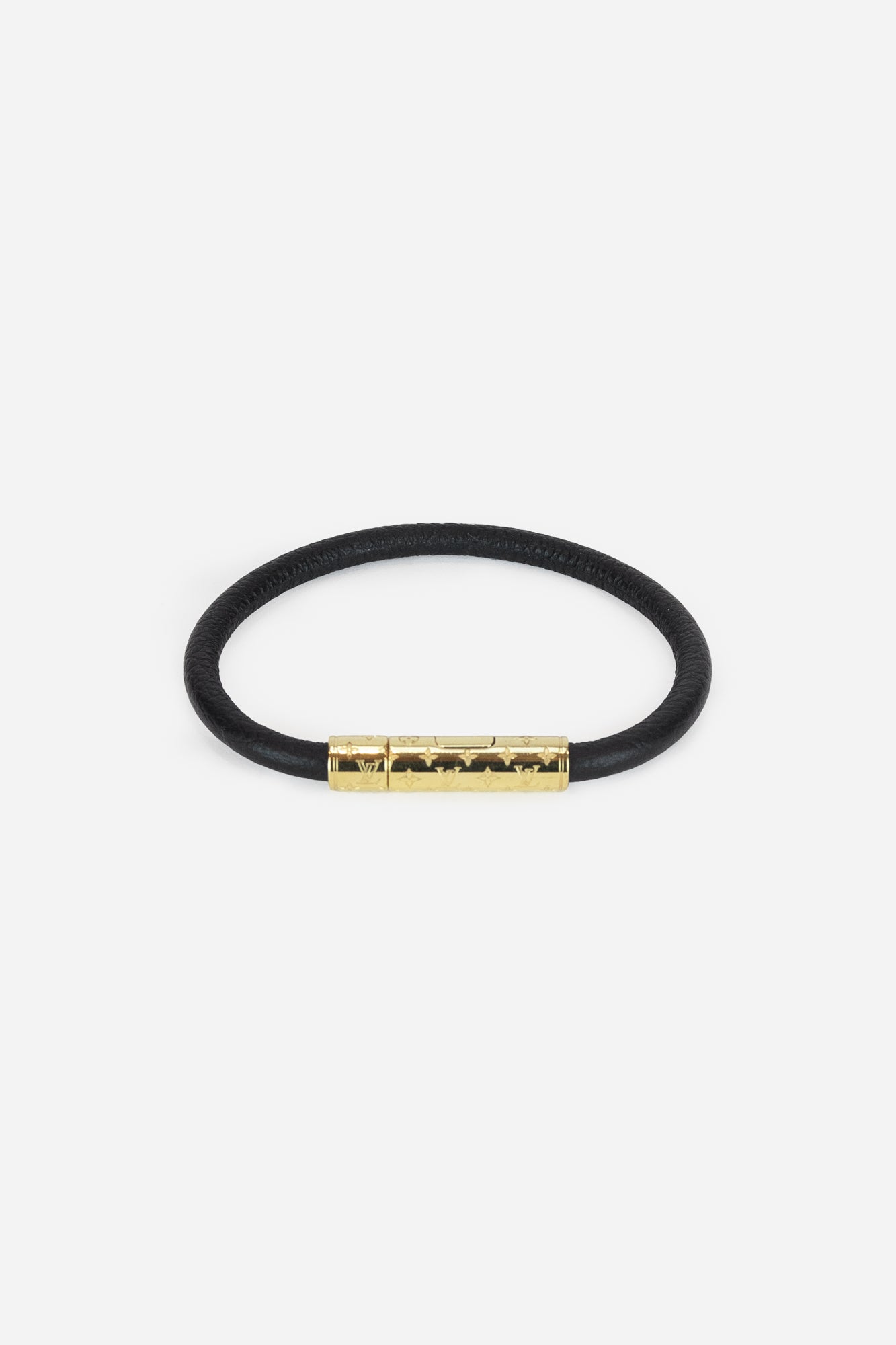 Black Leather & Gold Confidential Bracelet