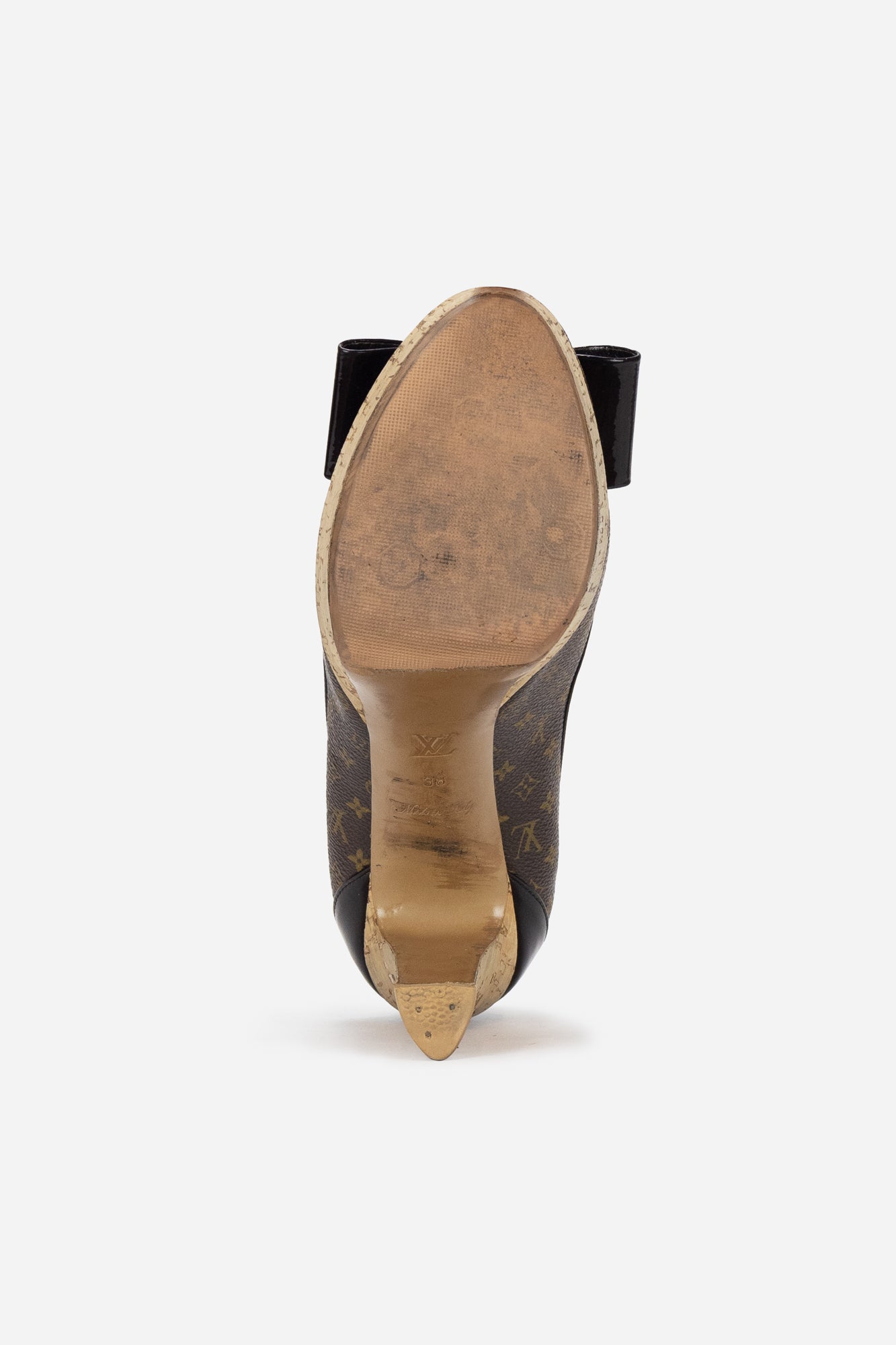 Louis Vuitton Monogram Canvas Cork Rivoli Peep Toe Platform Pumps - Size 8 / 38