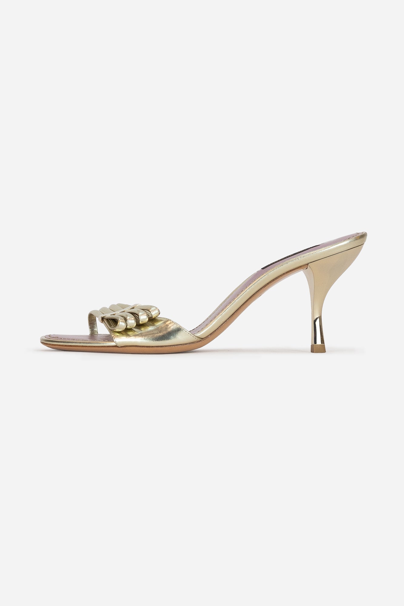 Gold 4 Strap Open Toe Pumps