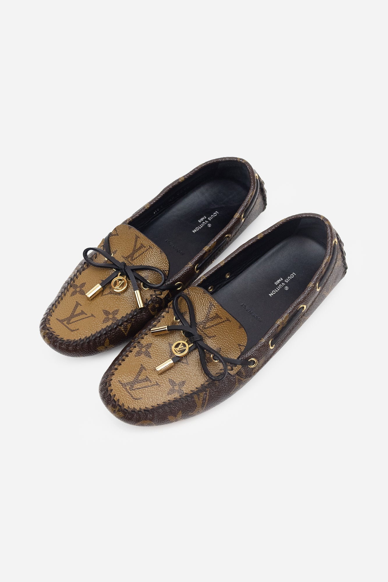 Two-Tone Monogram Leather Loafers With BOW TOP