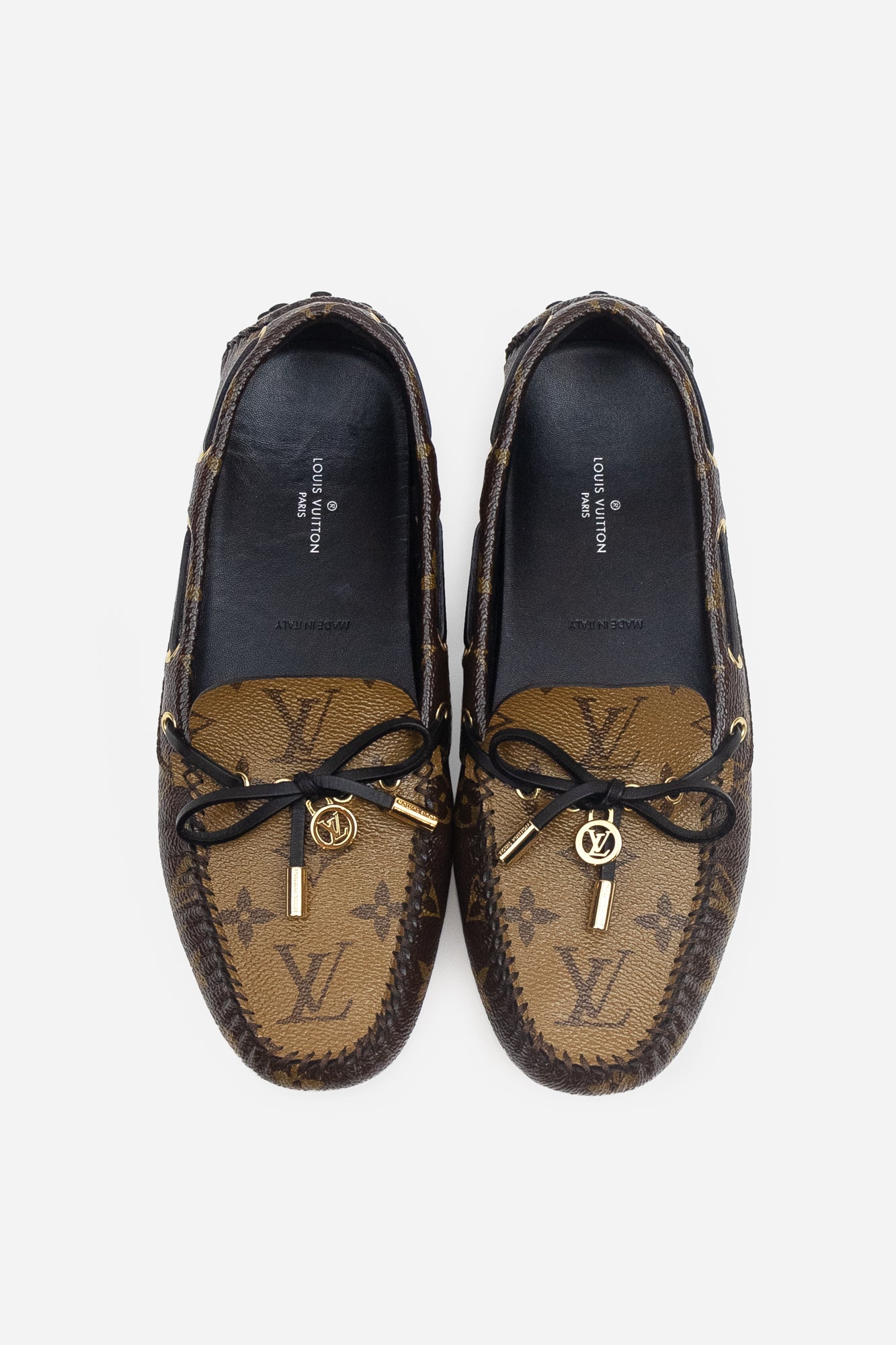 Two-Tone Monogram Leather Loafers With BOW TOP