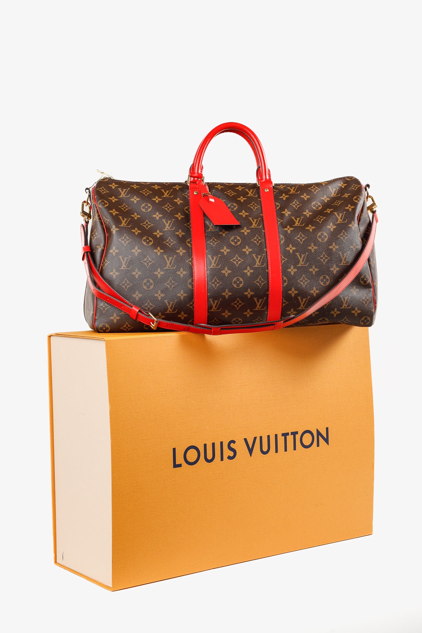 Keepall Bandoulière 50 Monogram Canvas & Coquelicot Leather Bag