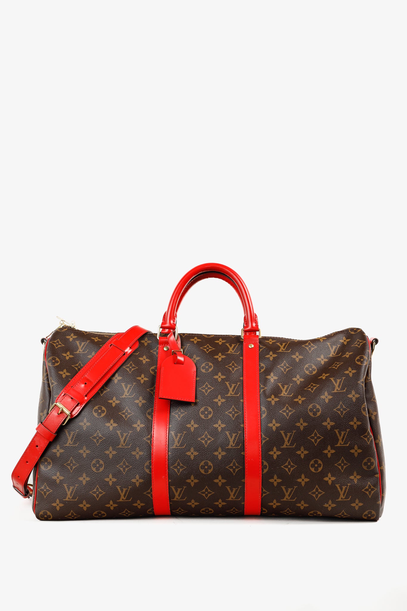Keepall Bandoulière 50 Monogram Canvas & Coquelicot Leather Bag