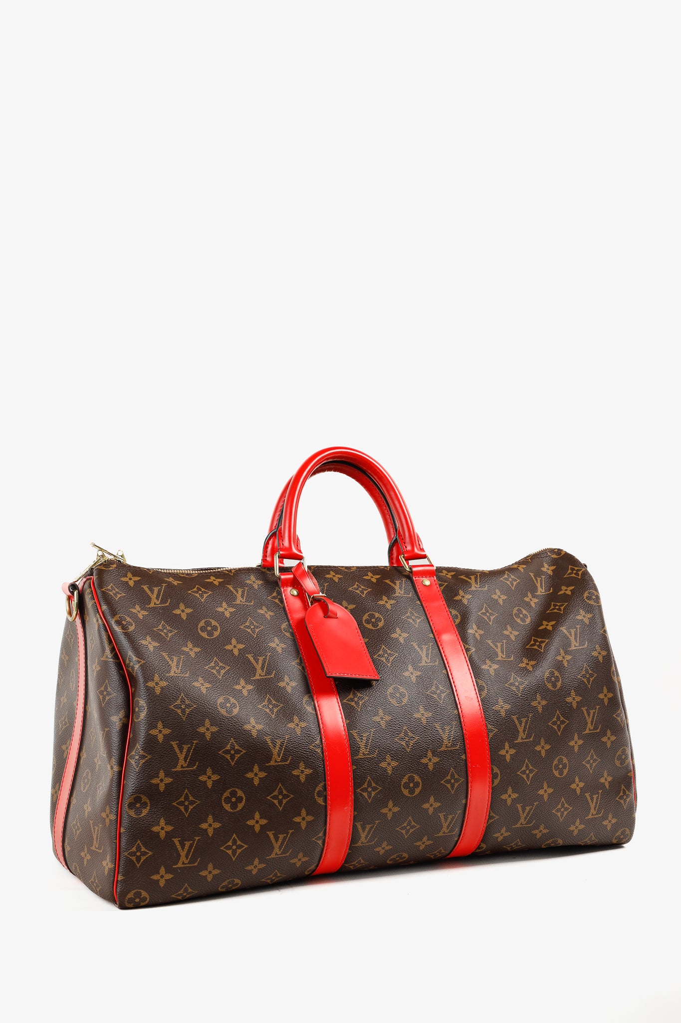 Keepall Bandoulière 50 Monogram Canvas & Coquelicot Leather Bag