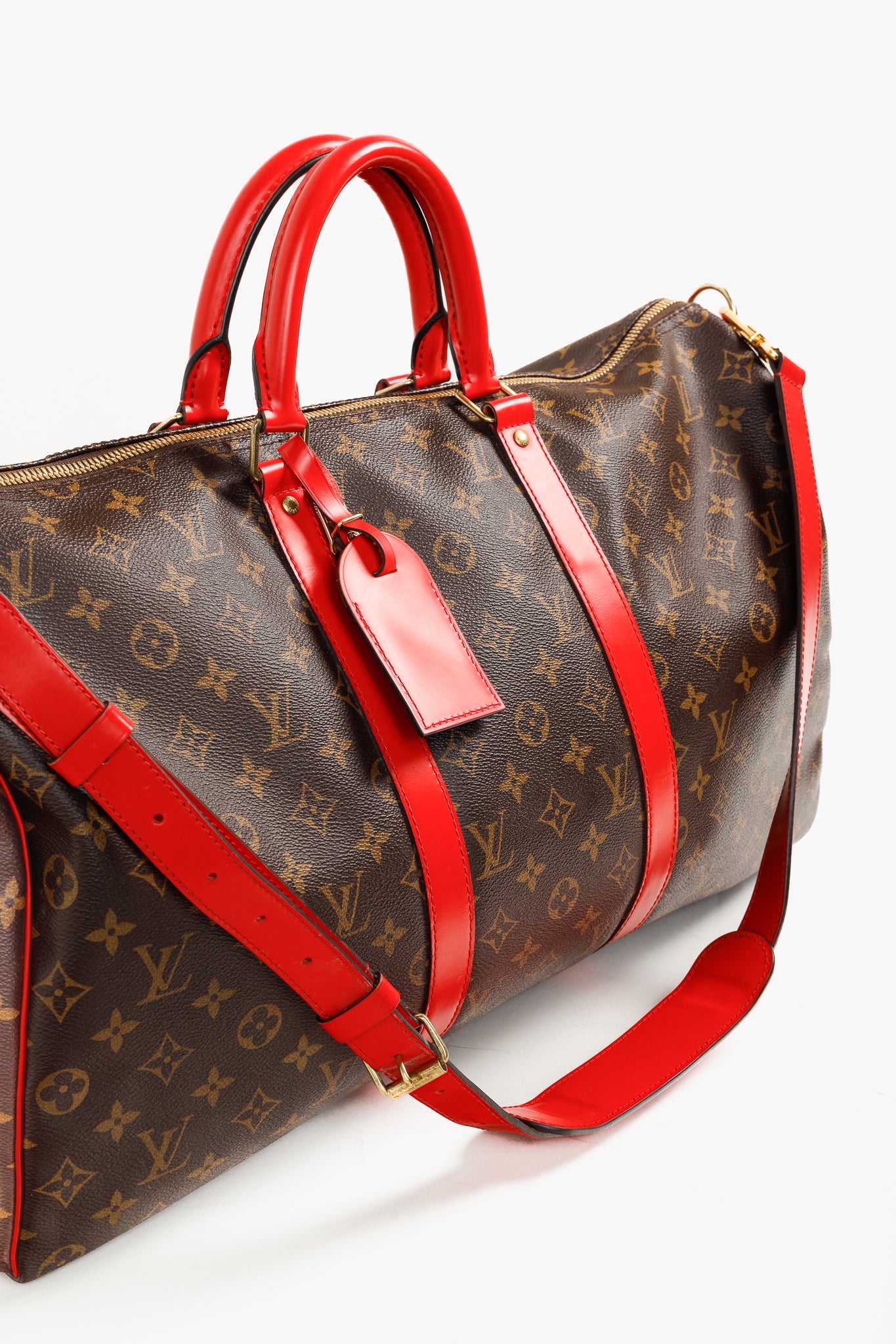 Keepall Bandoulière 50 Monogram Canvas & Coquelicot Leather Bag
