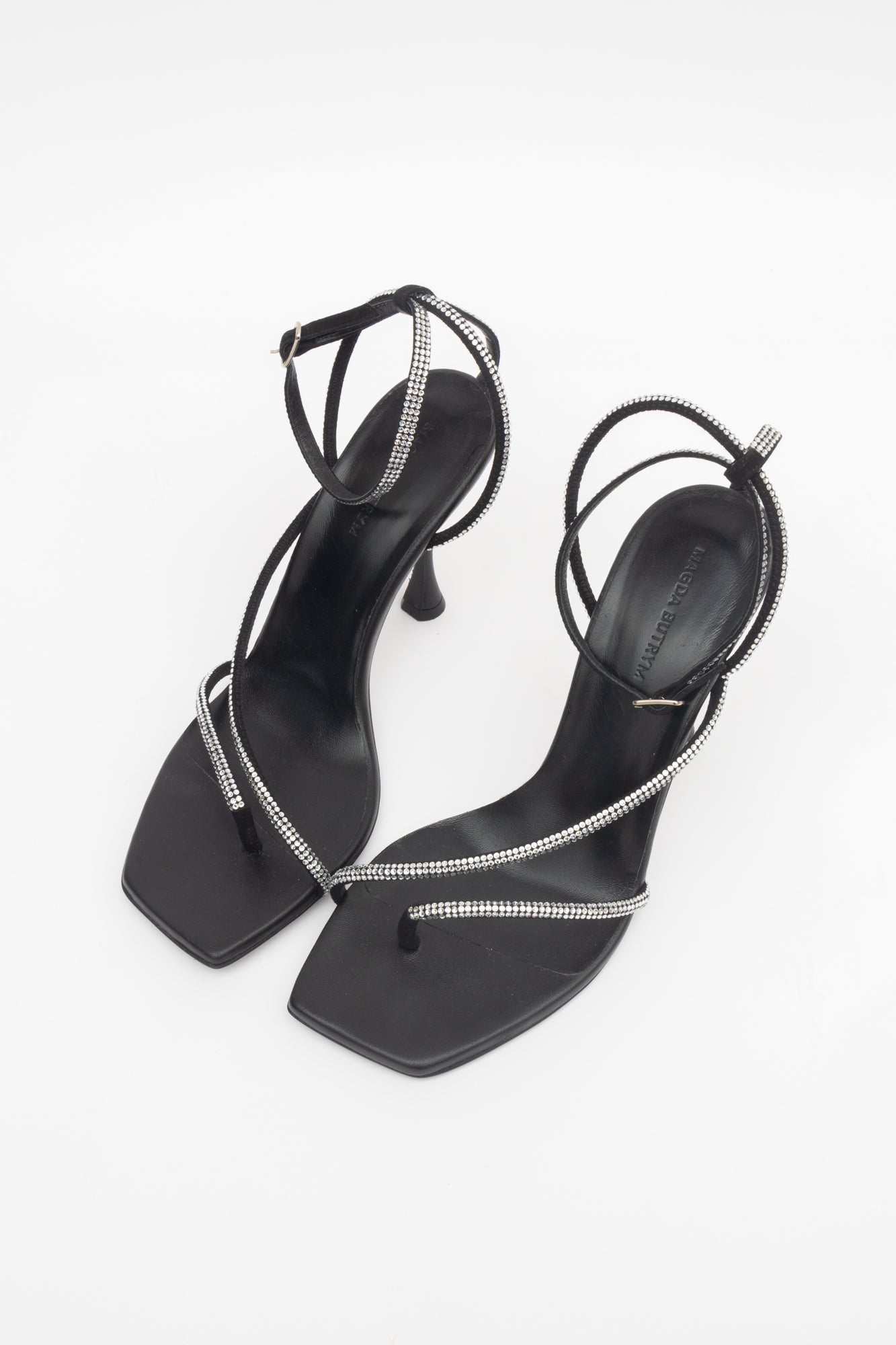 Black Leather Crystal Embellished Strap Sandals