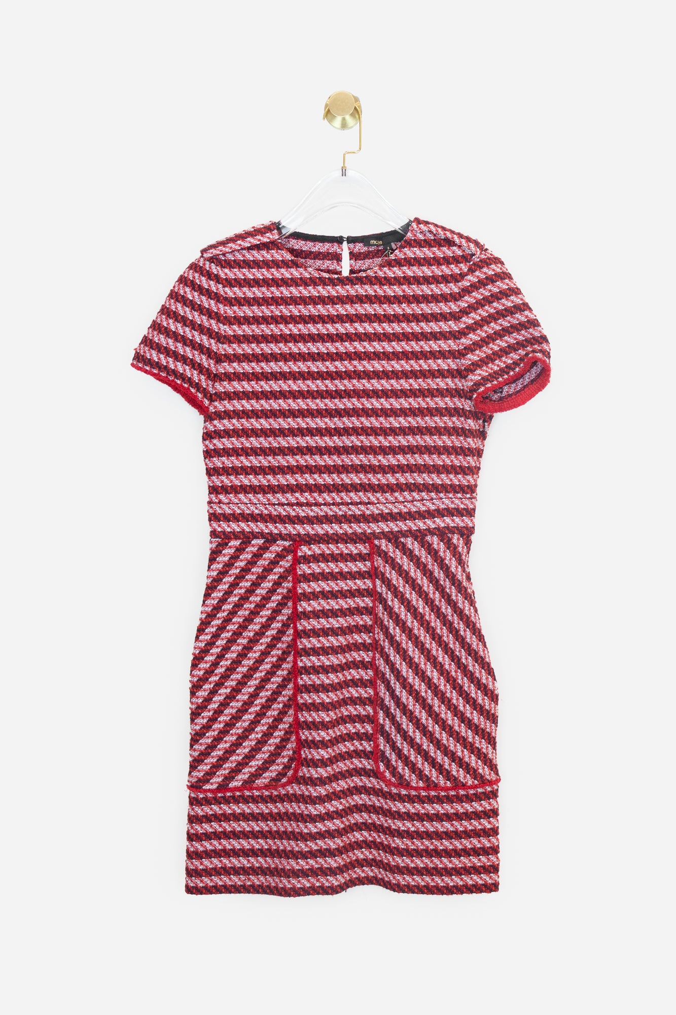Red Tweed T-Shirt Dress With Pockets