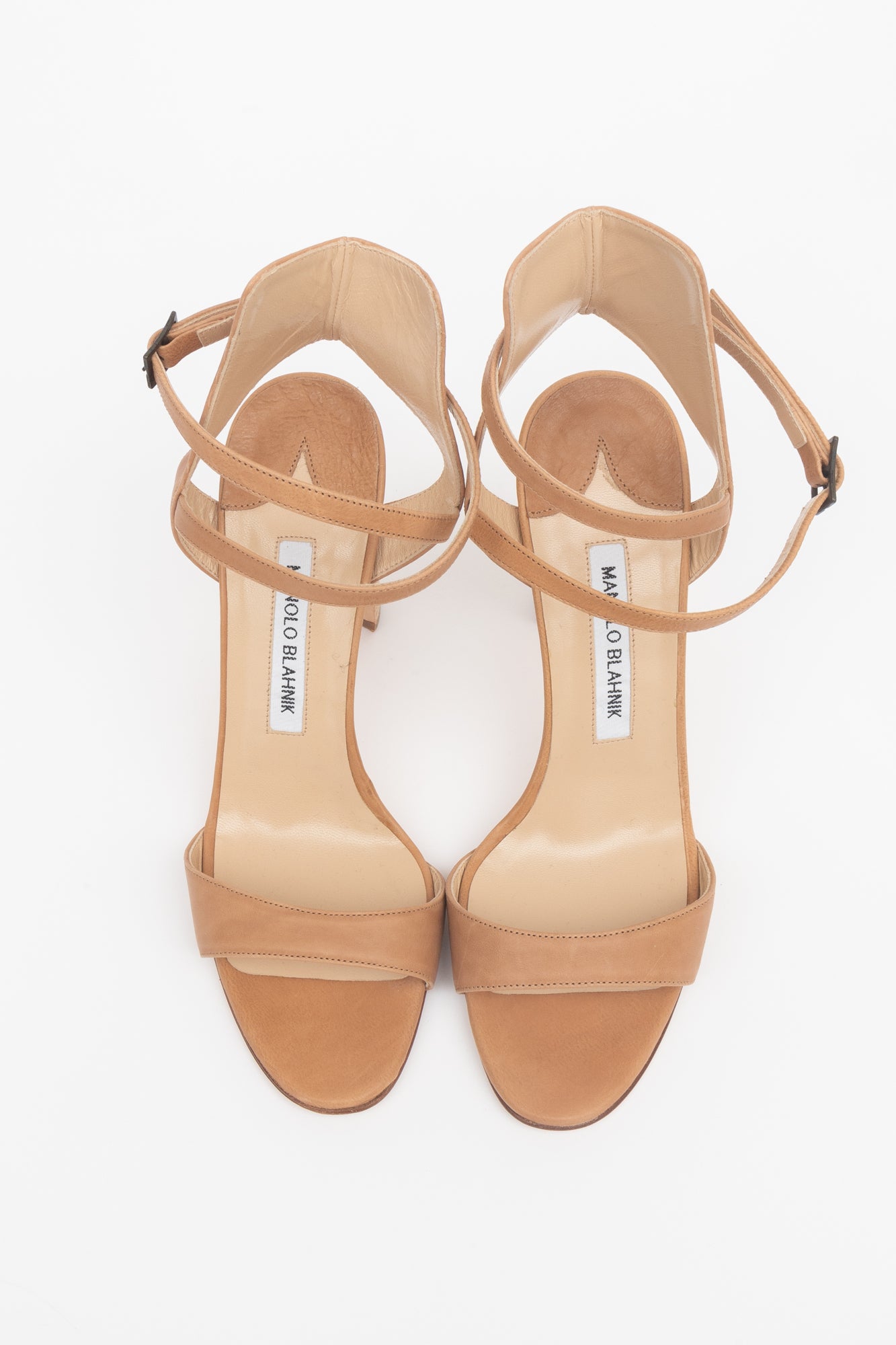 Beige Leather Criss-Cross Block Heel Pump