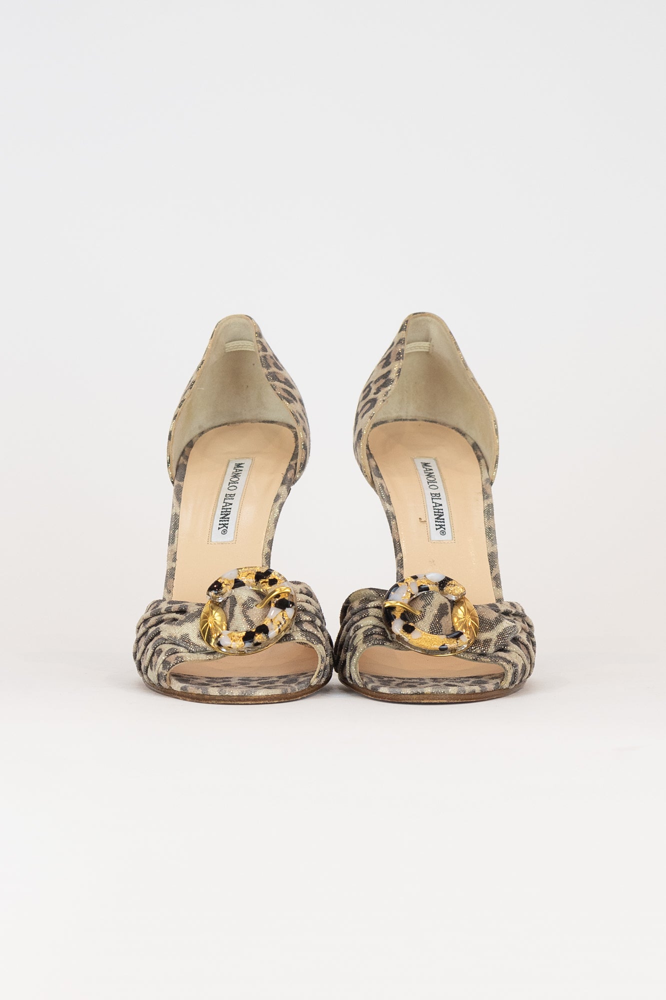 Gold Resin Buckle Cheetah Print Pump