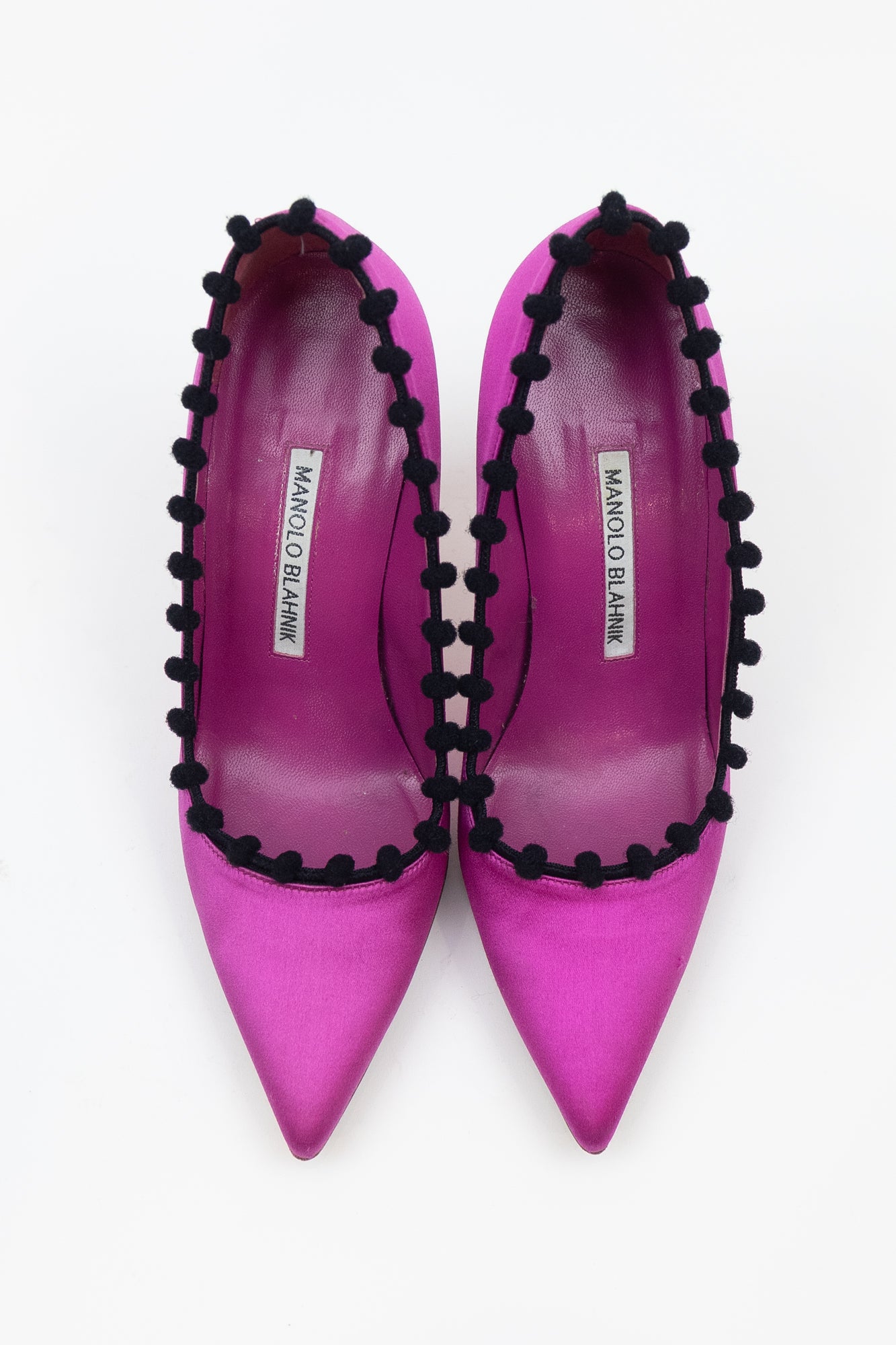 Pink and Black Suede Pom Pom Pumps