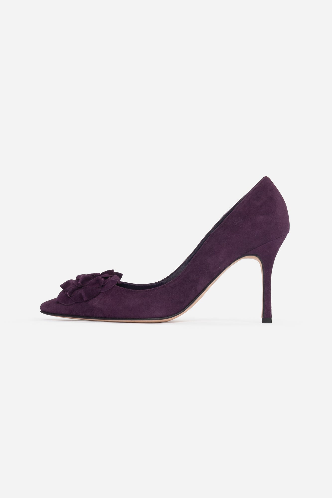 Purple Suede Lisa Flower Pumps