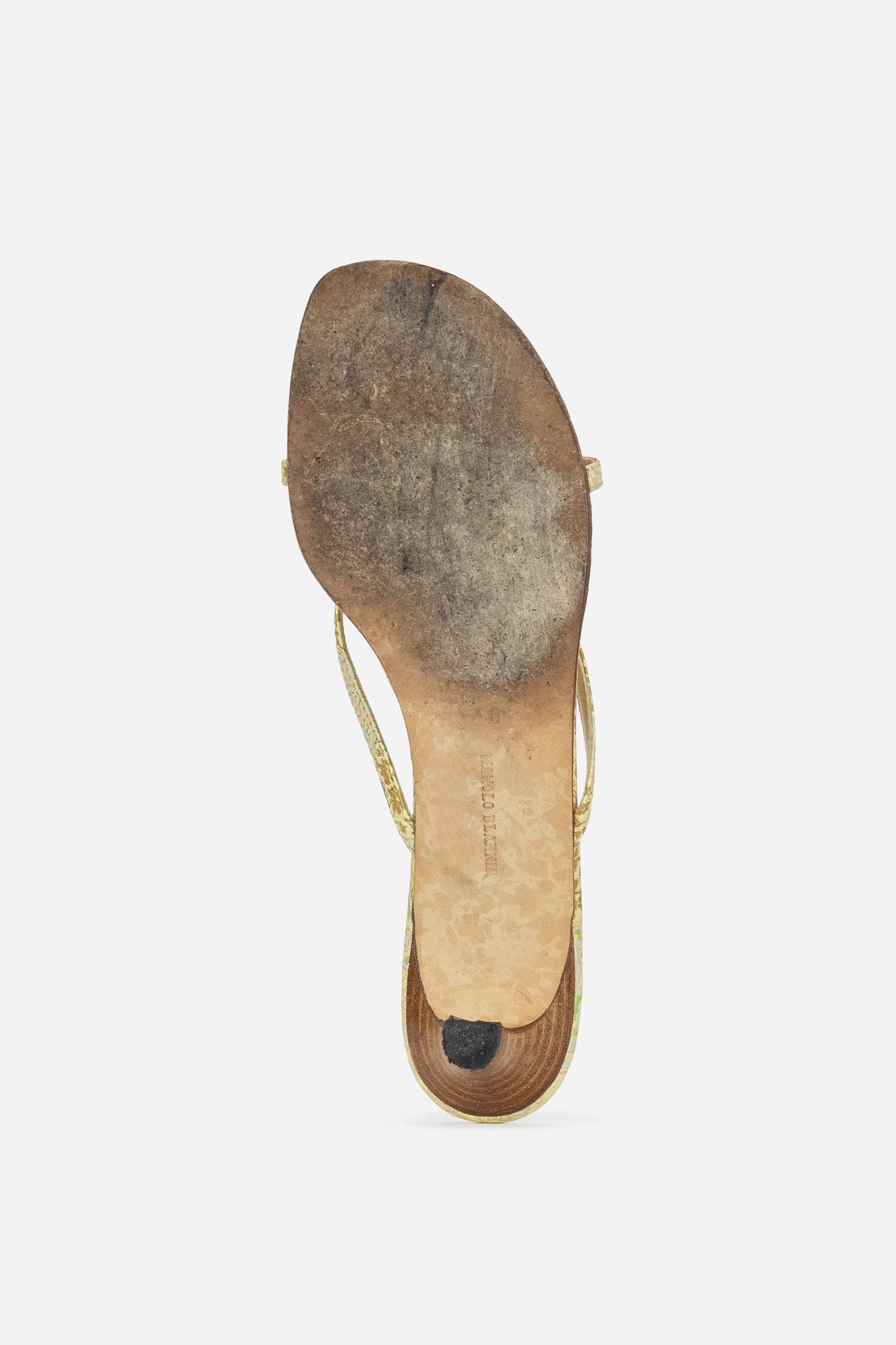 Vintage Gold Leather Brocade Printed Kitten Heel Sandals
