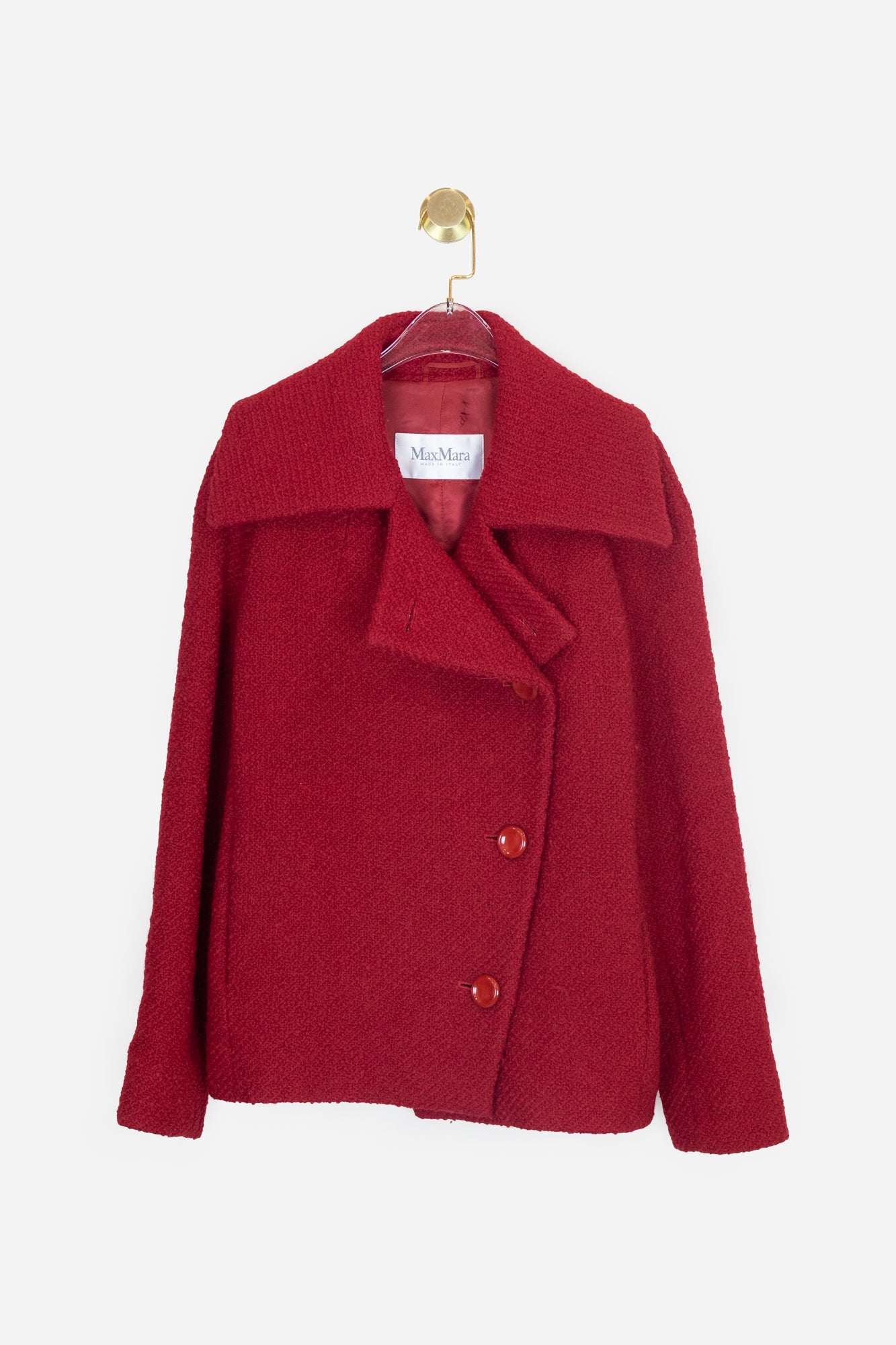 Red Boucle Wool Peacoat