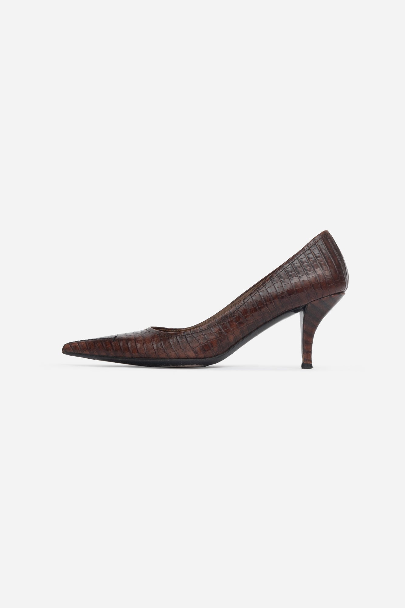 Brown Croc Kitten Heel