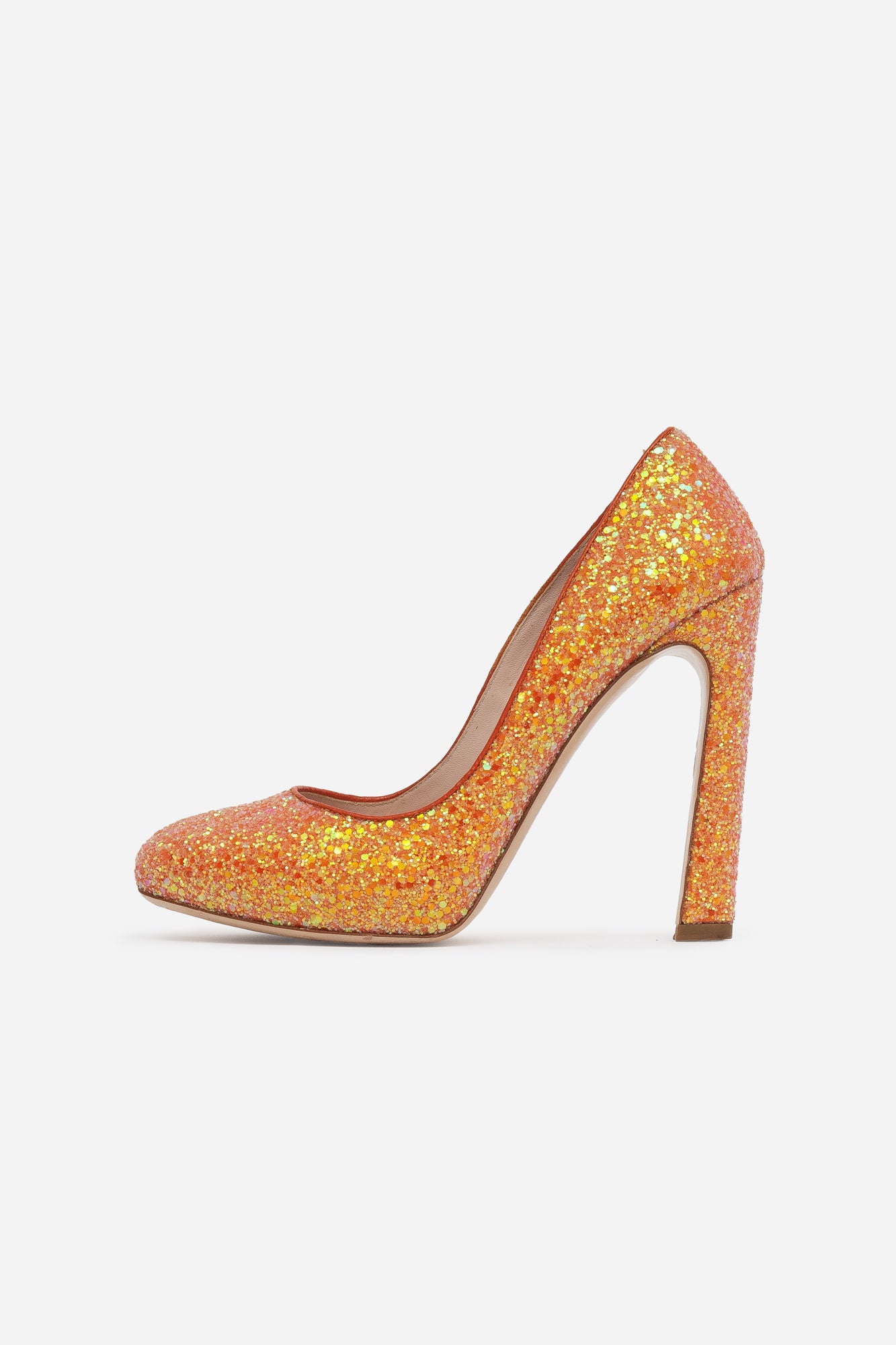 Orange Glitter Round Toe Pumps