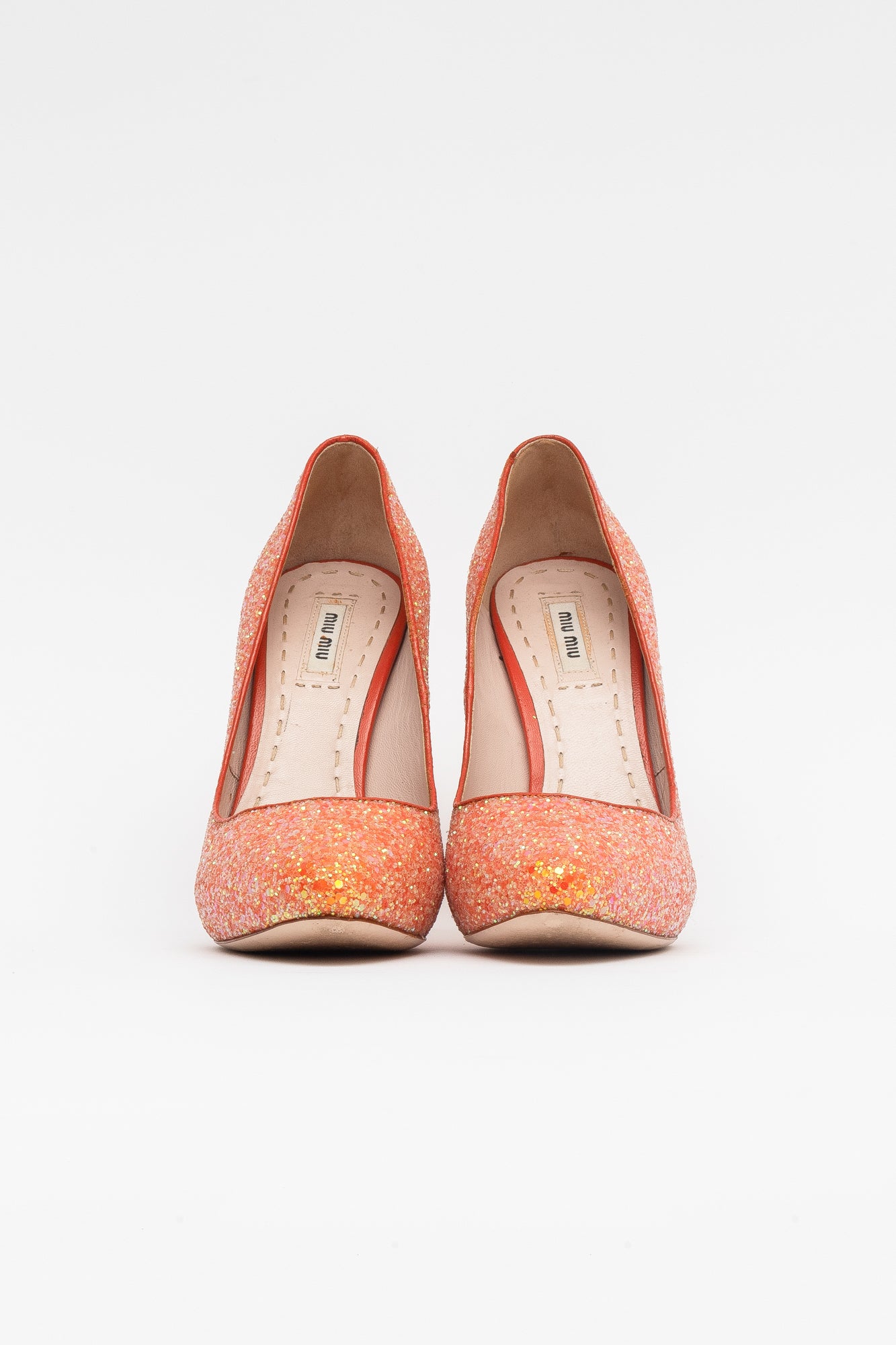 Orange Glitter Round Toe Pumps