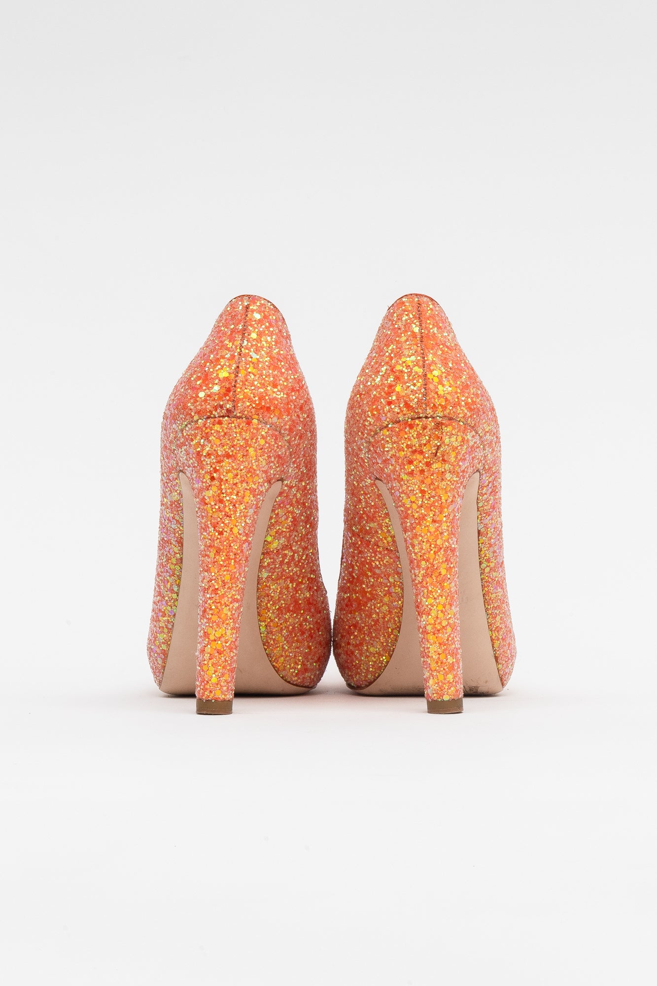 Orange Glitter Round Toe Pumps