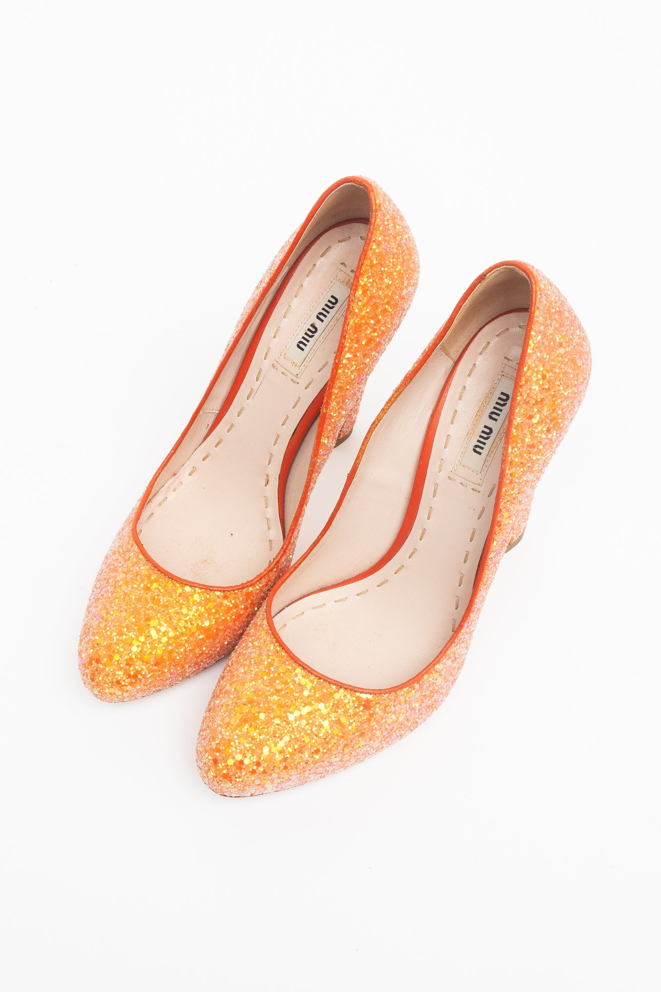 Orange Glitter Round Toe Pumps