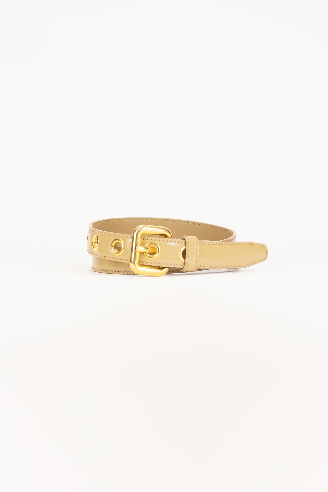 Tan Pantent Leather Gold Detail Belt