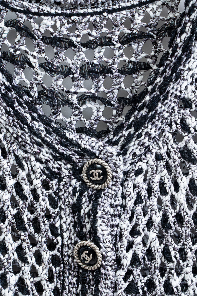 Black And White CC Knit Cardigan Sweater Acrylic/Rayon